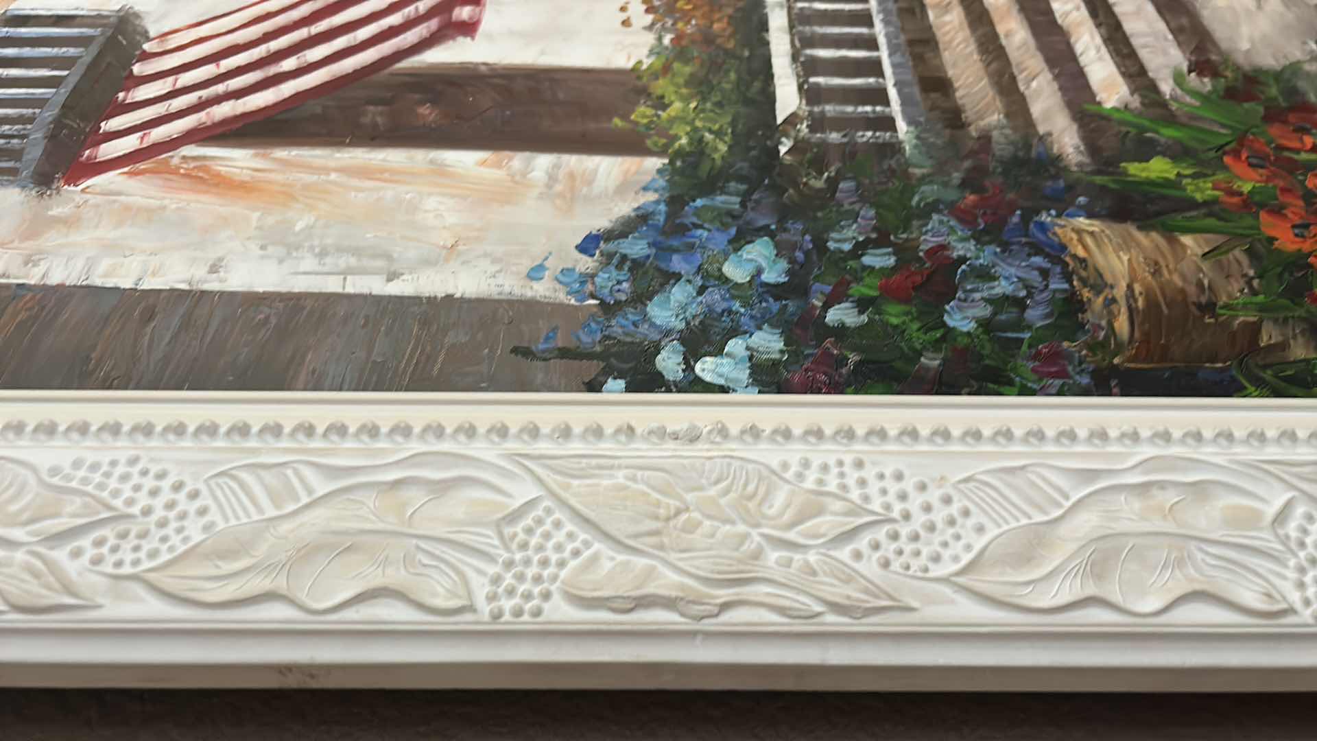 Photo 1 of LARGE TEXTURED PAINT ON CANVAS, SEASIDE VILLAGE FRAMED ARTWORK 56” x 44”