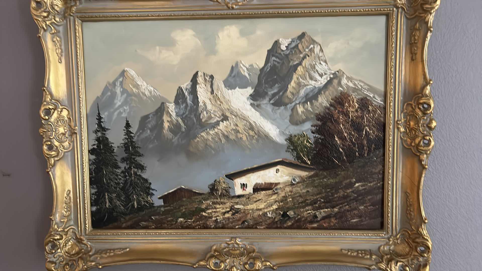 Photo 1 of WALL DECOR - SIGNED PAINT ON CANVAS LANDSCAPE, ORNATE GOLD FRAMED ARTWORK 34” x 25”