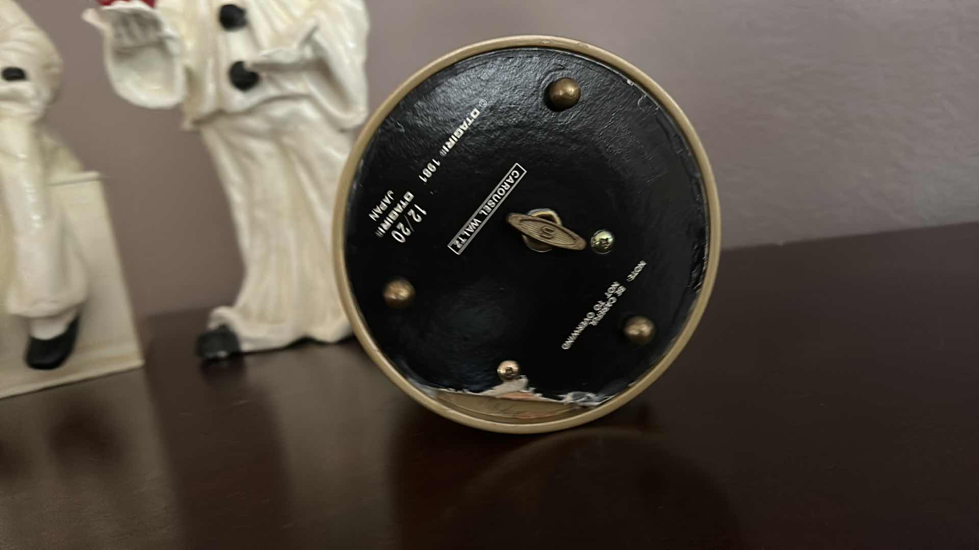 Photo 1 of VINTAGE COLLECTIBLES -2 PAPER MACHE CLOWNS AND MUSICAL TIN CAROUSEL (TALLEST 13.5”