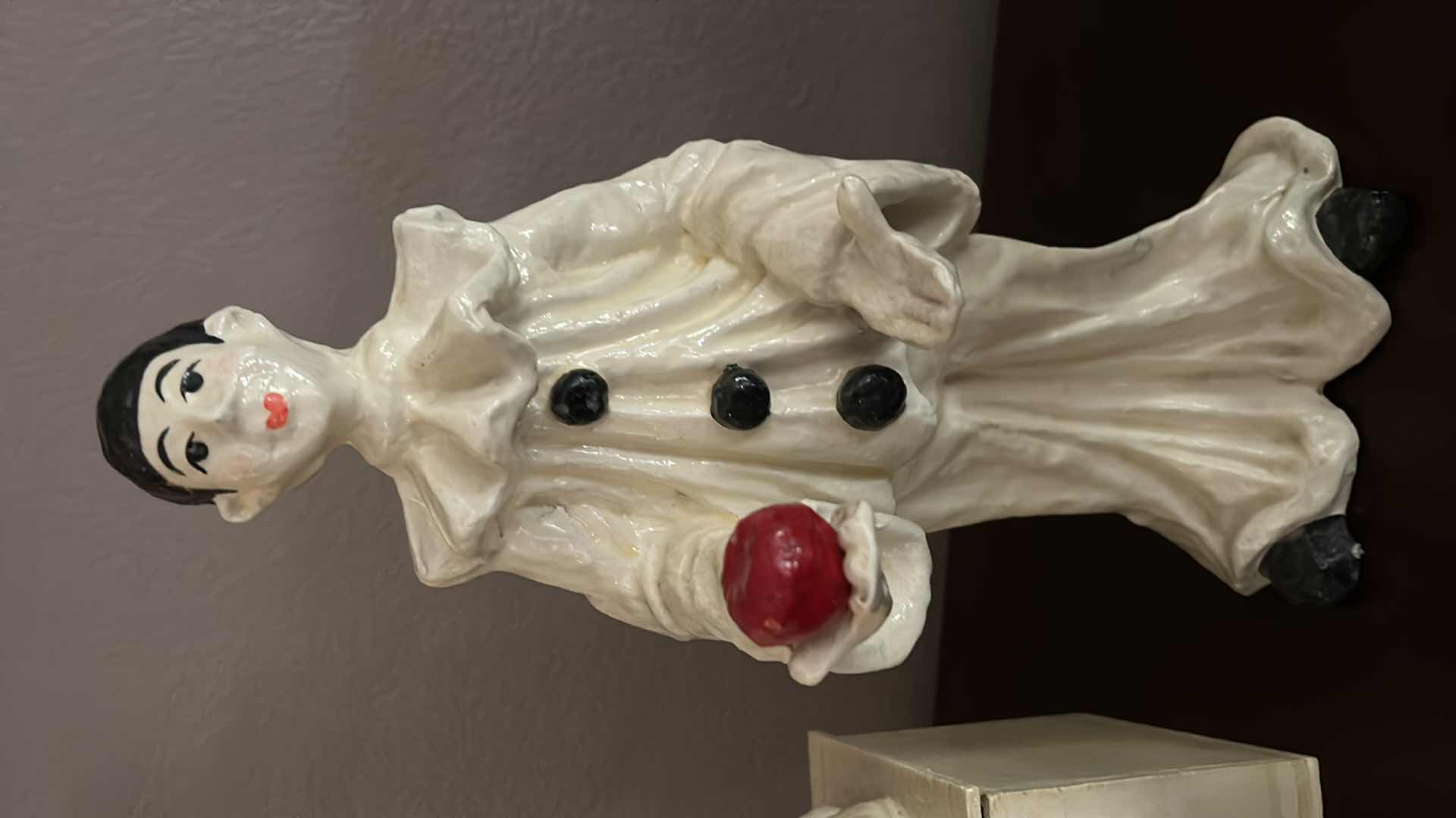 Photo 1 of VINTAGE COLLECTIBLES -2 PAPER MACHE CLOWNS AND MUSICAL TIN CAROUSEL (TALLEST 13.5”