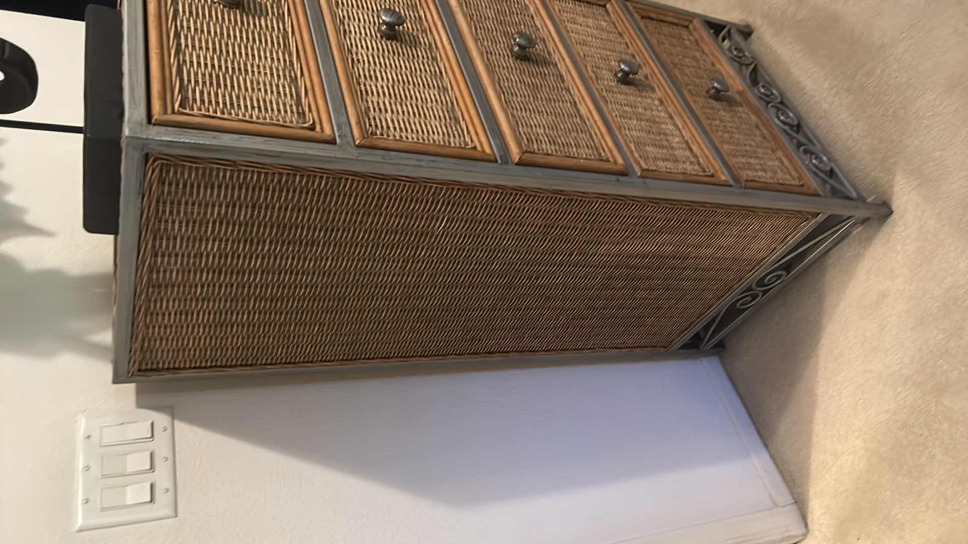 Photo 1 of RATAN AND METAL CHEST OF DRAWERS 21 1/4“ x 19“ x 47“
