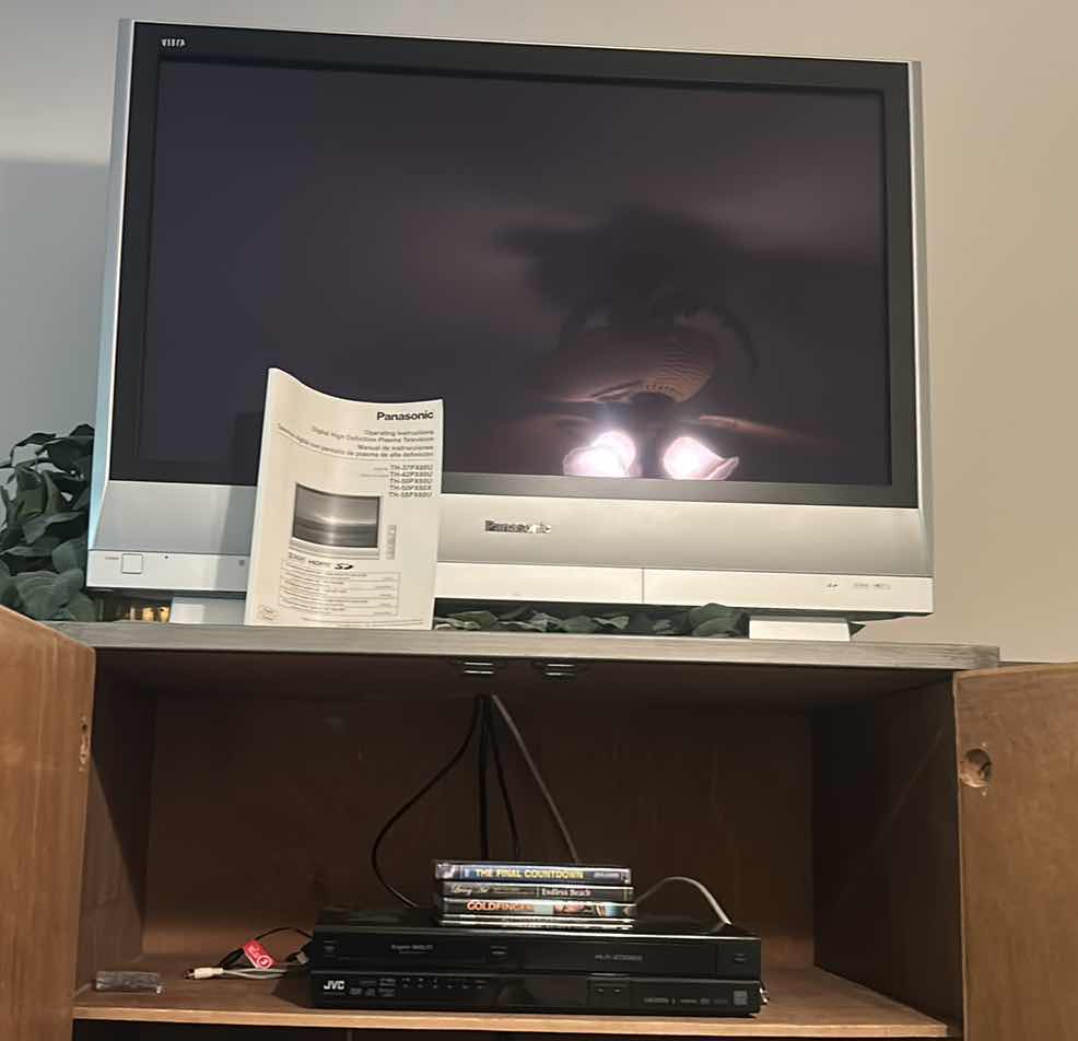 Photo 1 of 36” PANASONIC TV AND JVC DVD AND DISC PLAYER WITH DVD’S