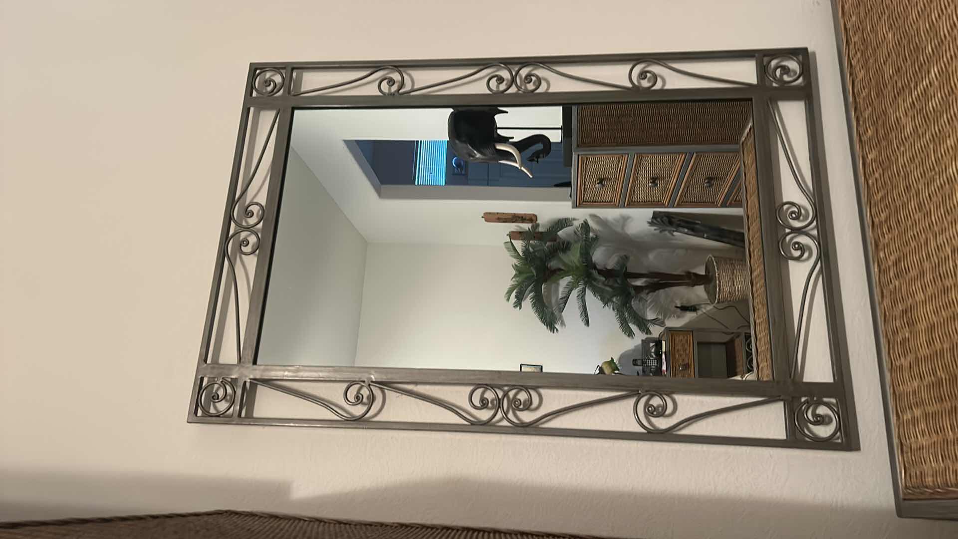 Photo 1 of RATAN AND METAL CHEST OF DRAWERS 32” x 20” x 32” AND METAL MIRROR 2’ x 3’