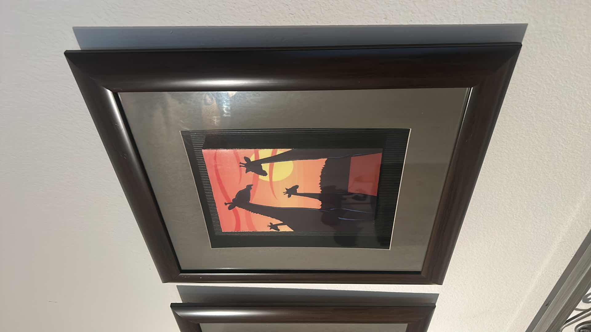 Photo 1 of 3 PC WALL DECOR, AFRICAN SUNSET WITH ELEPHANT, AND FLAMINGO, FRAMED ARTWORK EACH 
18” x 20”