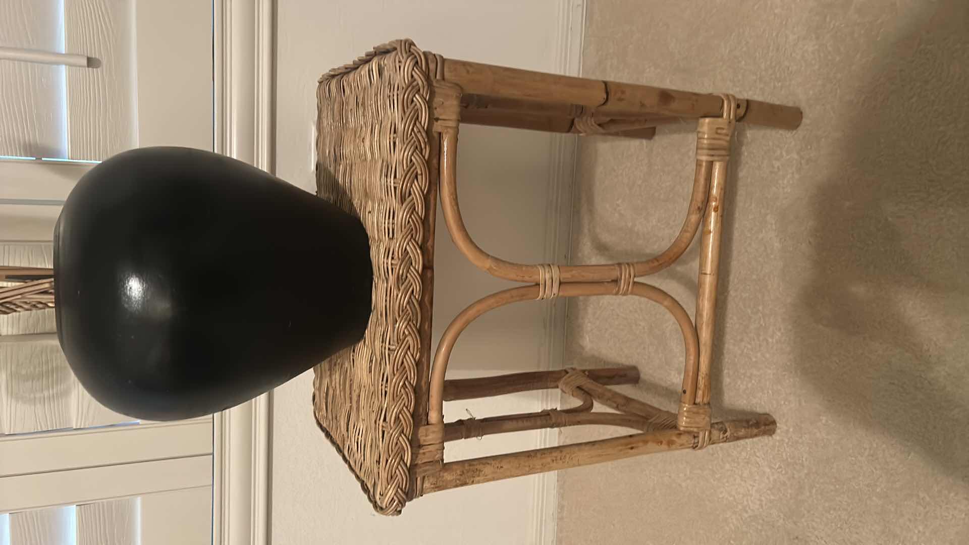 Photo 2 of SMALL RATAN TABLE (16 1/4“ x 11 1/2“ x 18 1/2“) WITH VASE AND RATAN REEDS