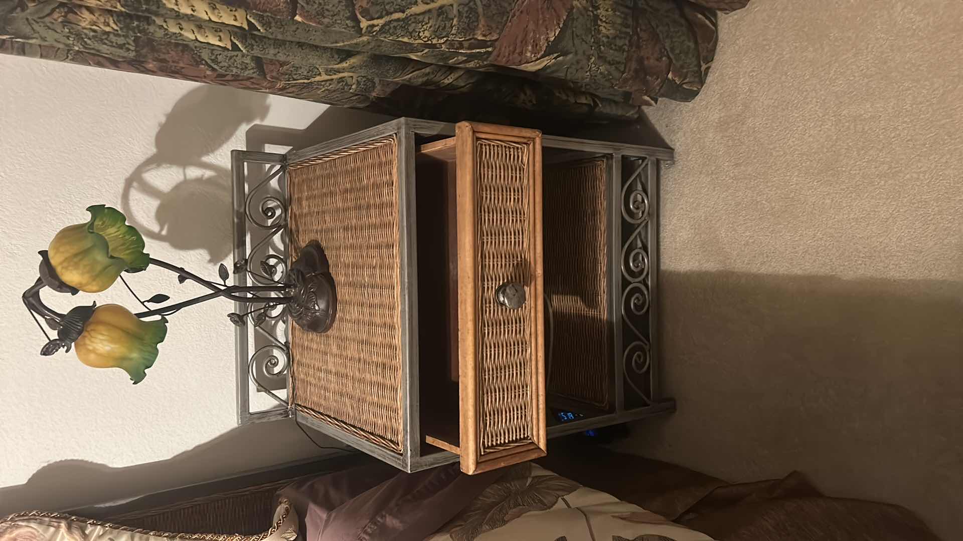 Photo 1 of METAL AND RATAN HEADBOARD 5’ x 52 1/2” AND TWO NIGHTSTANDS 23“ x 19“ x 23 1/2“