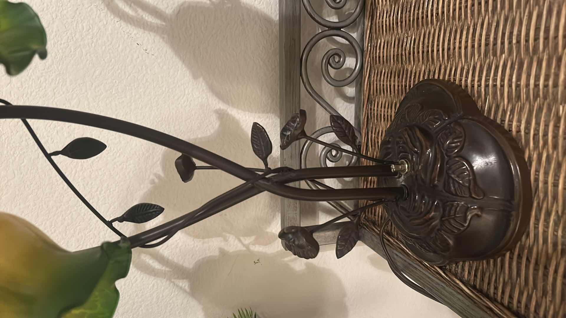 Photo 1 of 2 - COLORED GLASS FLOWER AND FAUX BRONZE TABLE LAMPS