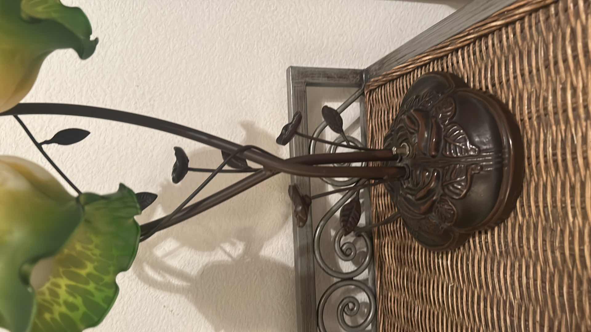 Photo 1 of 2 - COLORED GLASS FLOWER AND FAUX BRONZE TABLE LAMPS