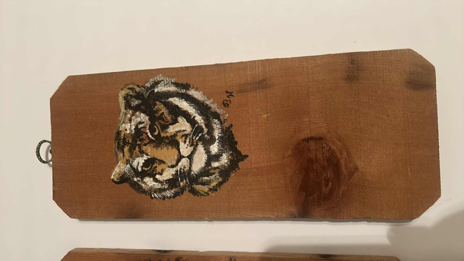 Photo 1 of ACRYLIC PAINTINGS ON WOOD BY BONNIE HOWARD, SIGNED AND NUMBERED ARTWORK GIRAFFE AND TIGER 5 1/2” x 13 1/2”