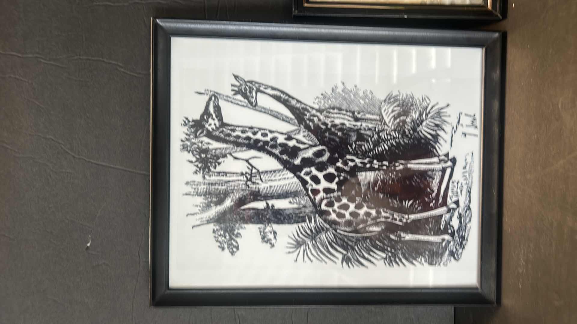 Photo 1 of HOME DECOR ASSORTMENT- 2 PAINTED WOOD GIRAFFES  H12” AND ARTWORK