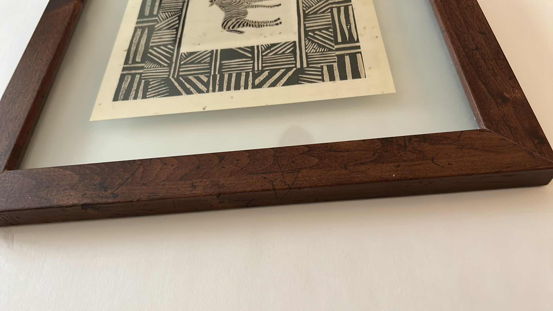 Photo 1 of WALL DECOR - BLACK AND WHITE AFRICAN ANIMALS GLASS, SIGNED BY ARTIST, WOOD FRAMED ARTWORK 25” x 15 1/4”