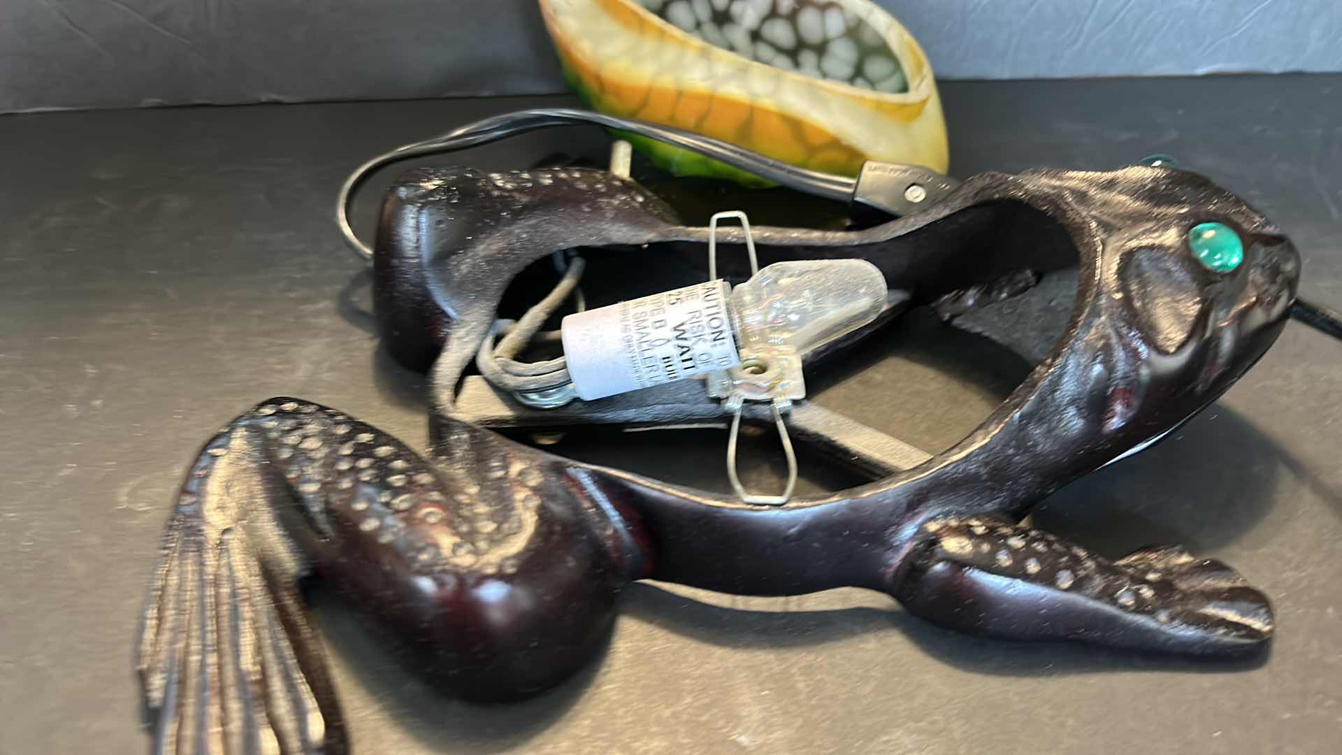 Photo 1 of HEAVY METAL COLORED GLASS FROG LAMP - NEEDS NEW BULBS