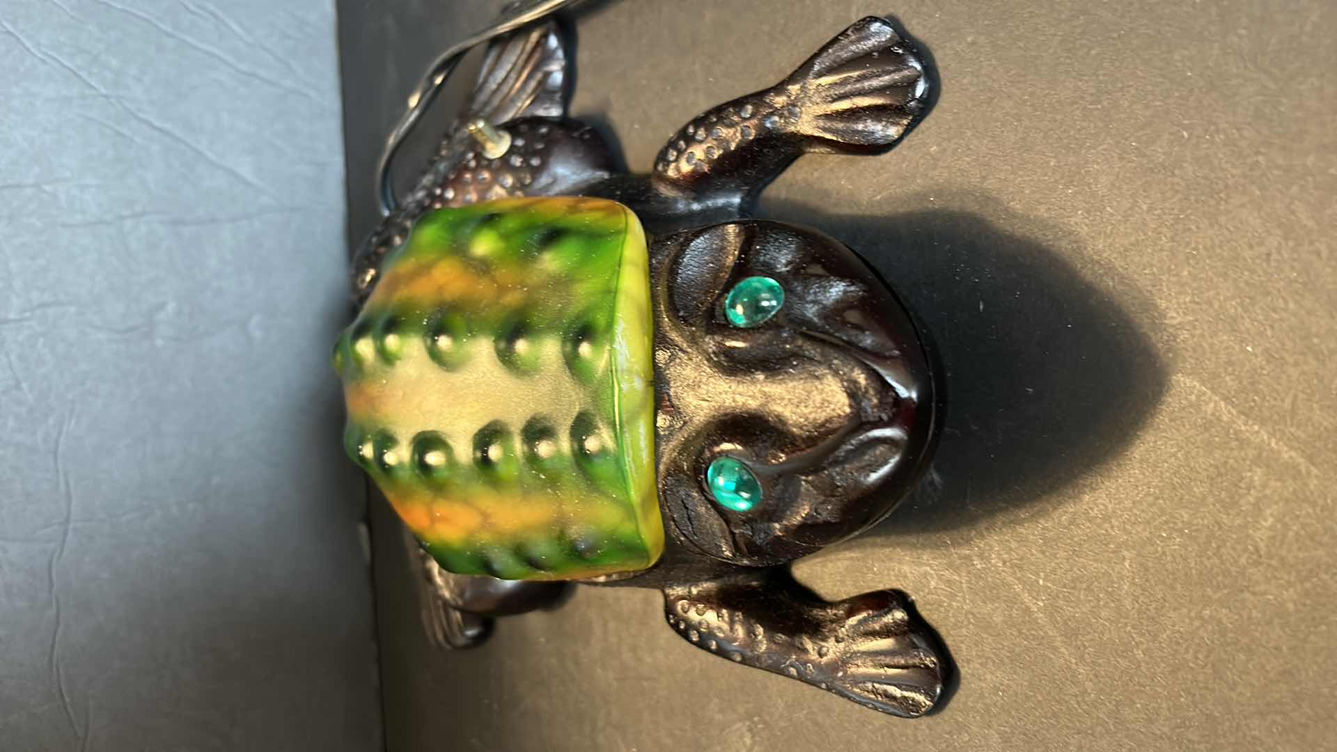 Photo 1 of HEAVY METAL COLORED GLASS FROG LAMP - NEEDS NEW BULBS