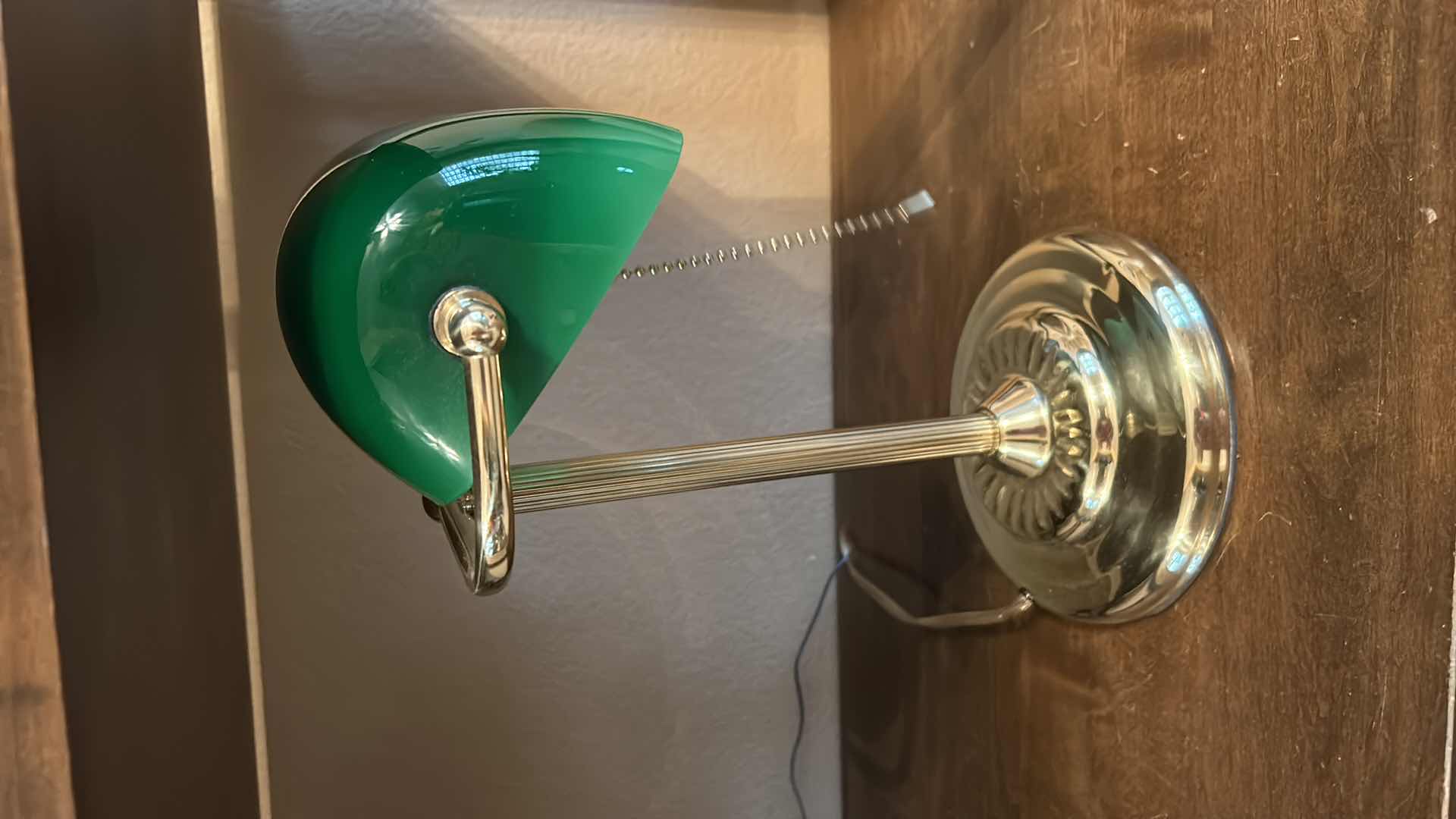 Photo 1 of LAMP - BRASS BASE WITH GREEN GLASS SHADE H13.5”