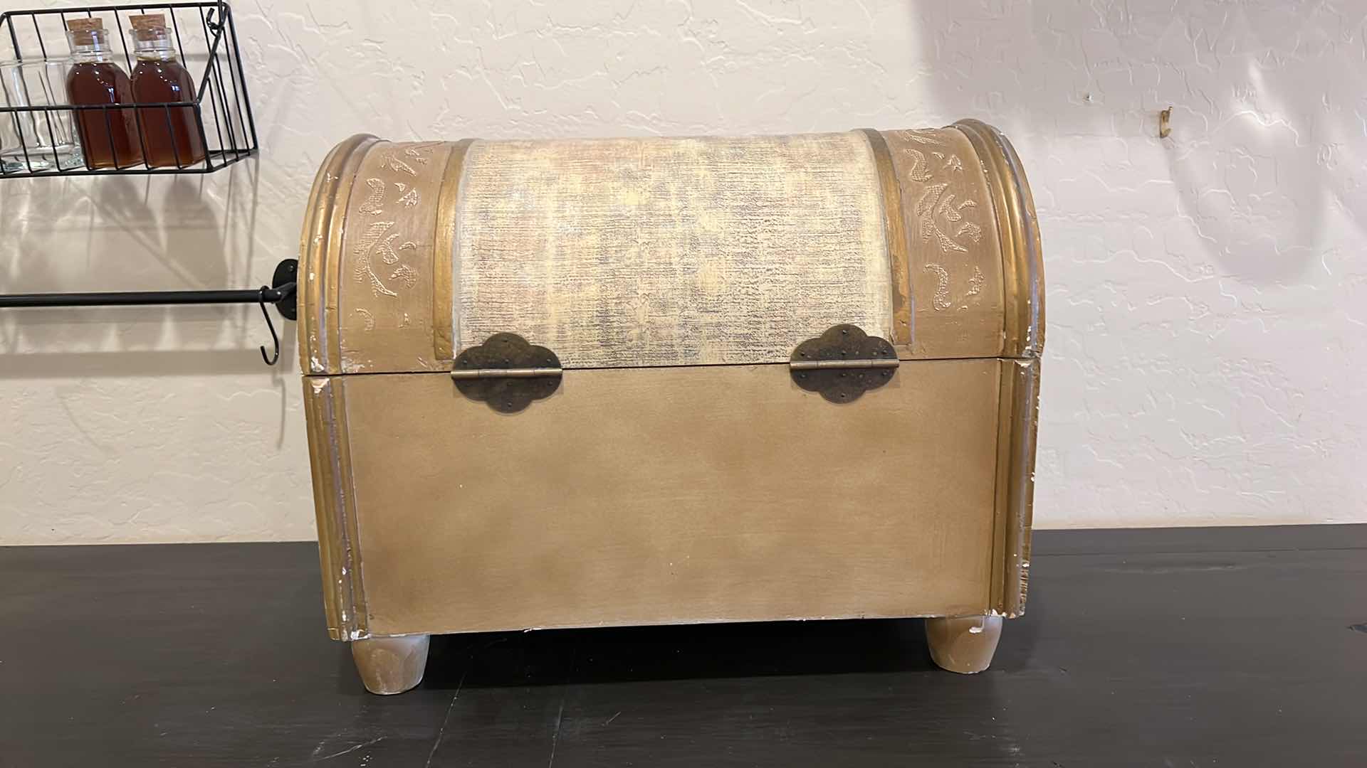 Photo 3 of WOOD FLORAL VASE PAINTED STORAGE CHEST 19” x 13” H15”