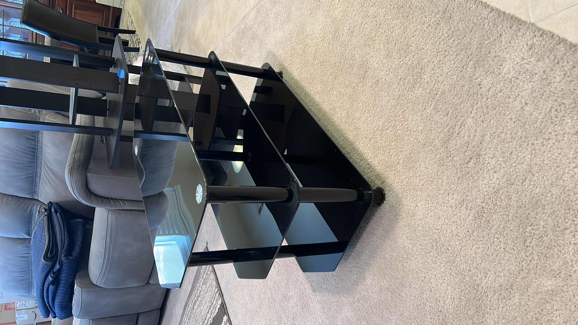 Photo 1 of BLACK GLASS ENTERTAINMENT SHELF  32” x 16” H20”
