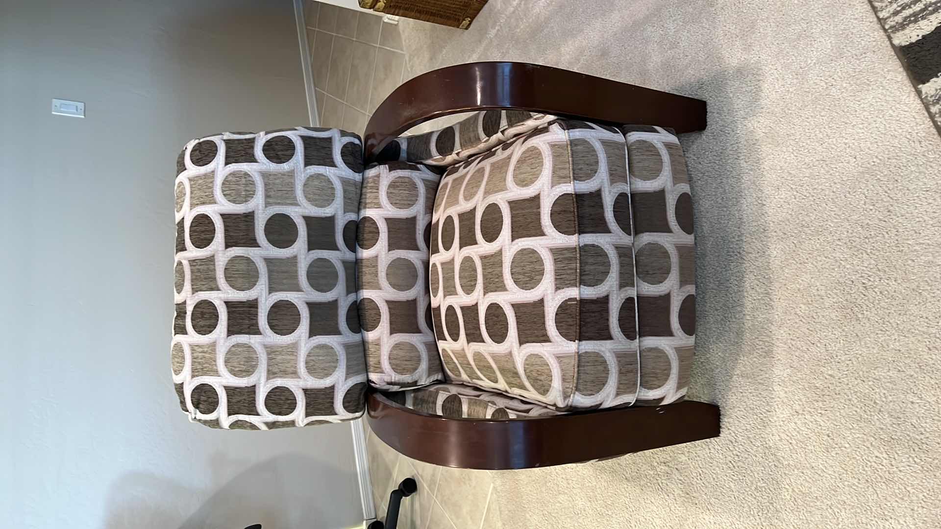 Photo 1 of MODERN GEOMETRIC FABRIC W WOOD ARMS RECLINER