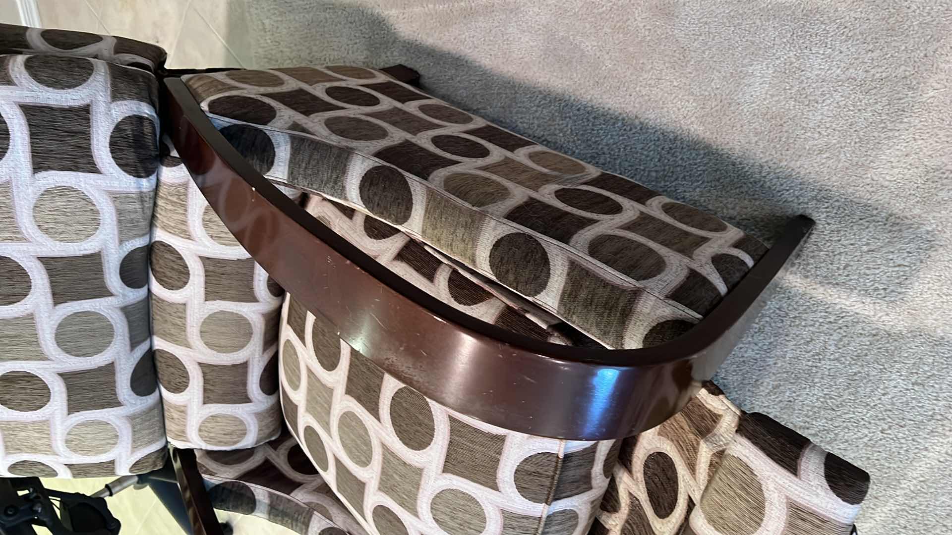 Photo 7 of MODERN GEOMETRIC FABRIC W WOOD ARMS RECLINER