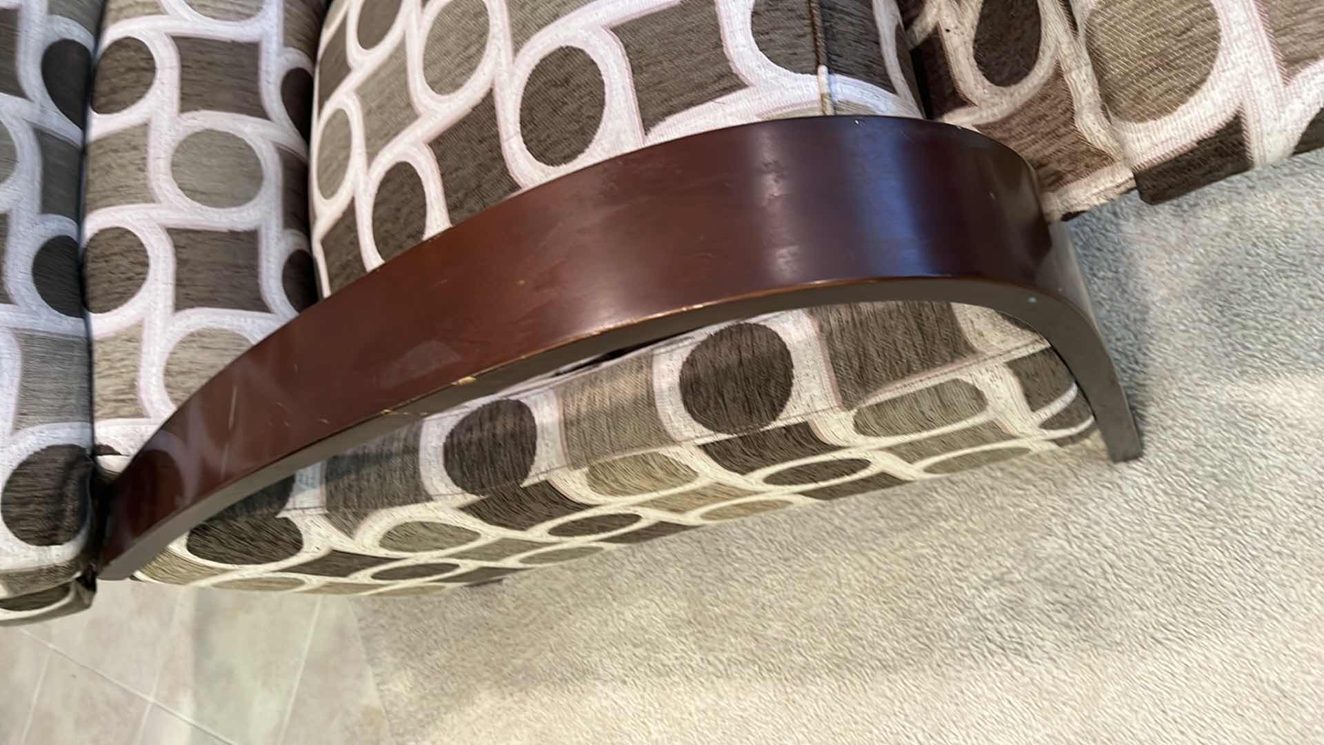 Photo 1 of MODERN GEOMETRIC FABRIC W WOOD ARMS RECLINER