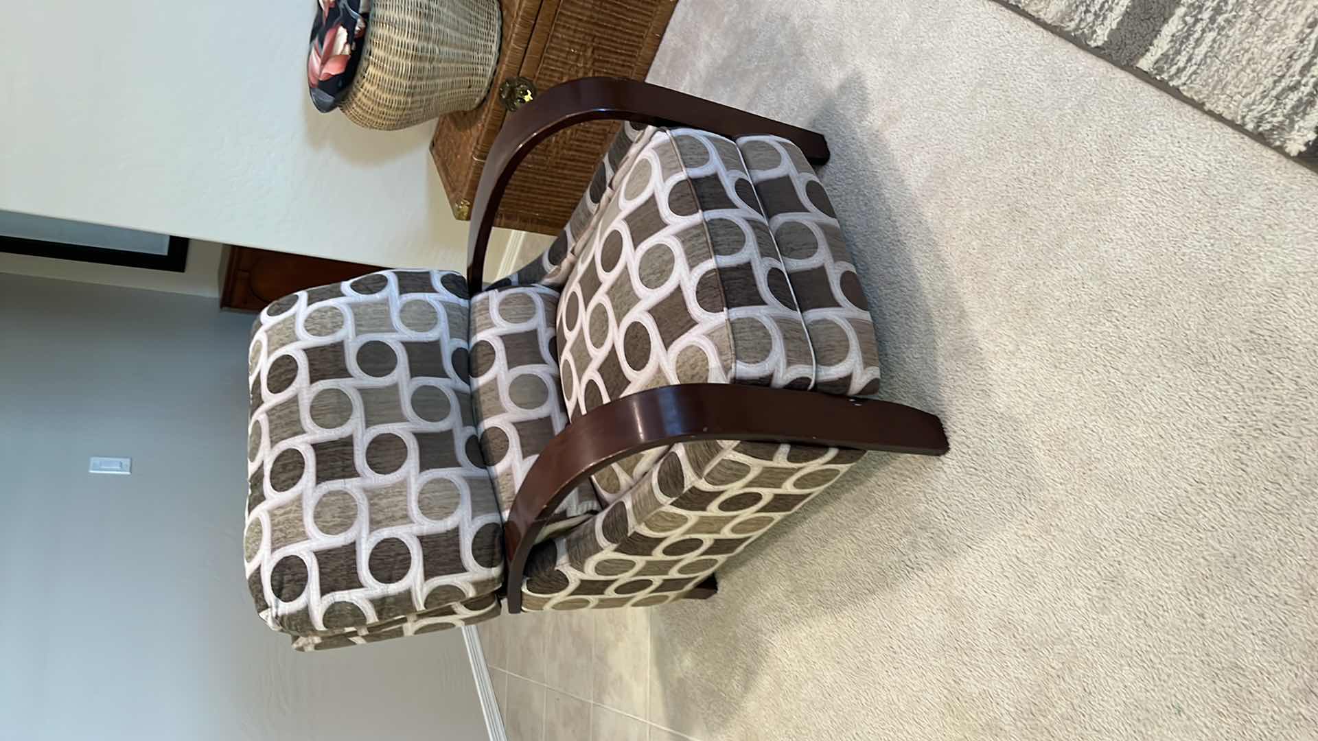 Photo 2 of MODERN GEOMETRIC FABRIC W WOOD ARMS RECLINER