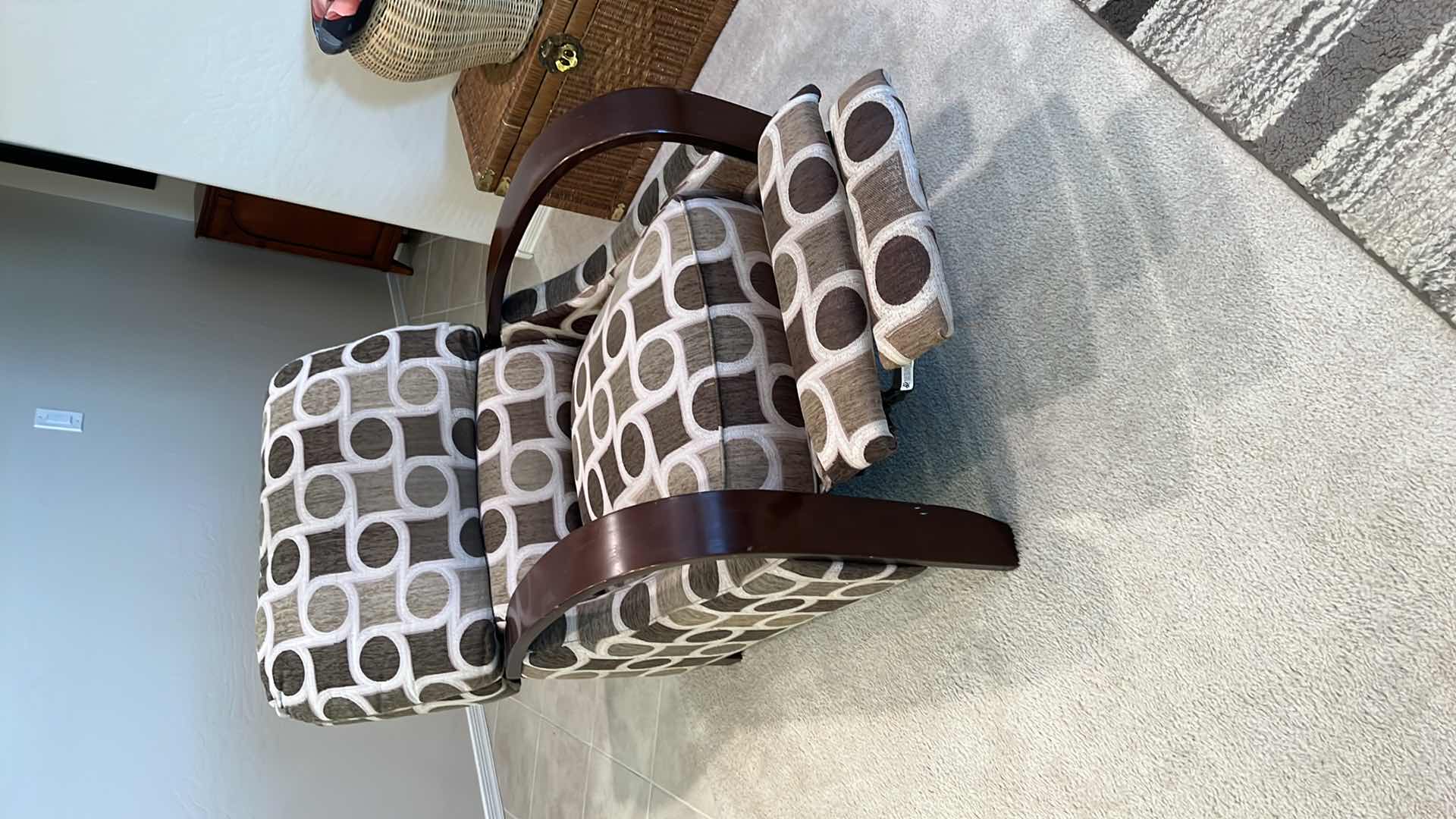 Photo 5 of MODERN GEOMETRIC FABRIC W WOOD ARMS RECLINER