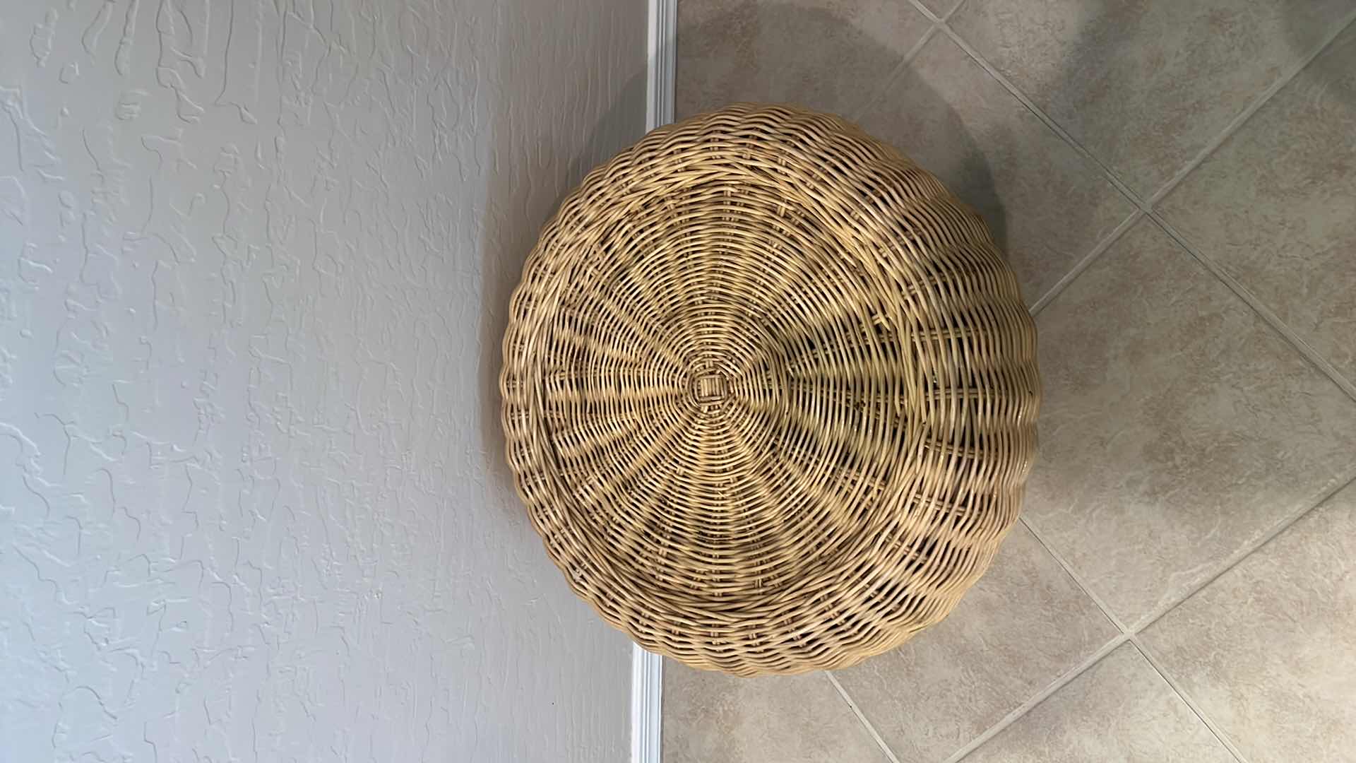 Photo 1 of 20” ROUND WICKER FOOTSTOOL W TULIP PAD H15”