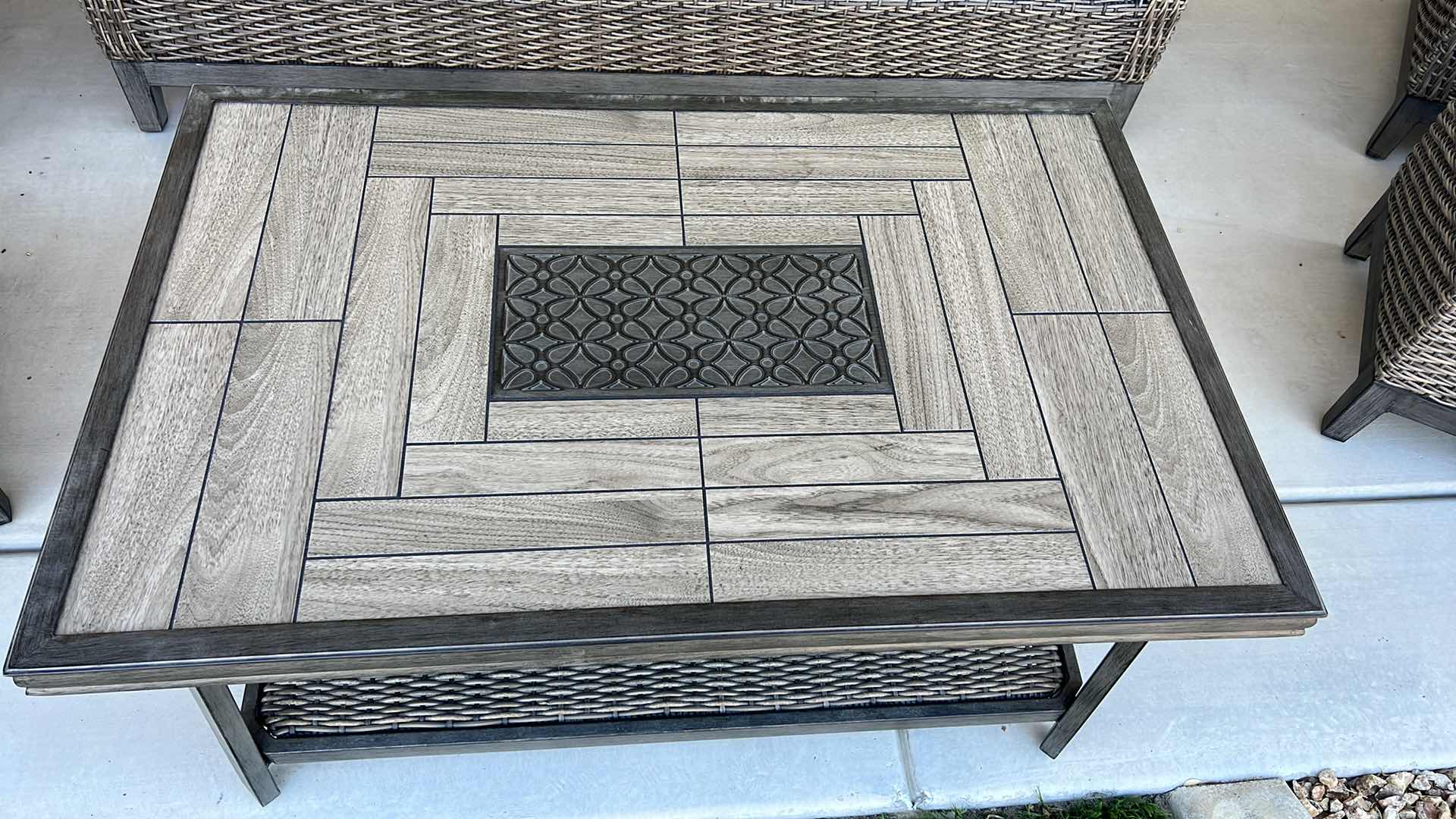 Photo 1 of SUNBRELLA WICKER W METAL PATIO TABLE & PROTECTIVE COVER 44” x 28” H22”