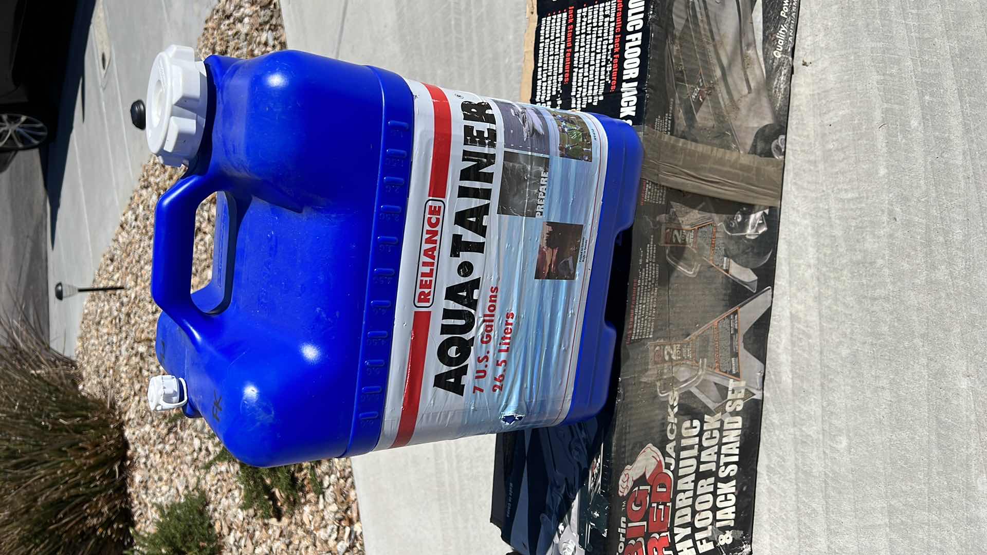 Photo 1 of TORIN "BIG RED JACKS" 2 TON HYDRAULIC FLOOR JACK & JACK STAND SET, AGUA TAINER 7 GAL. PLASTIC CONTAINER