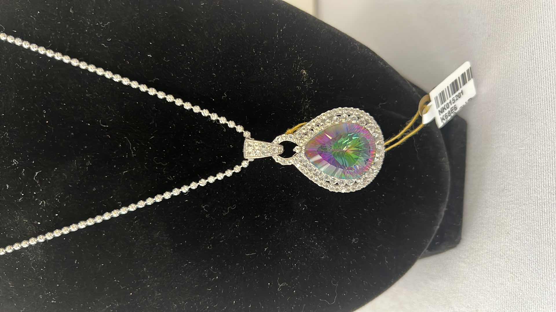Photo 1 of 925 STERLING SILVER MYSTIC TOPAZ & SAPPHIRE CORUNDUM PEAR SHAPED NECKLACE-GGA CERTIFIED    NK015201