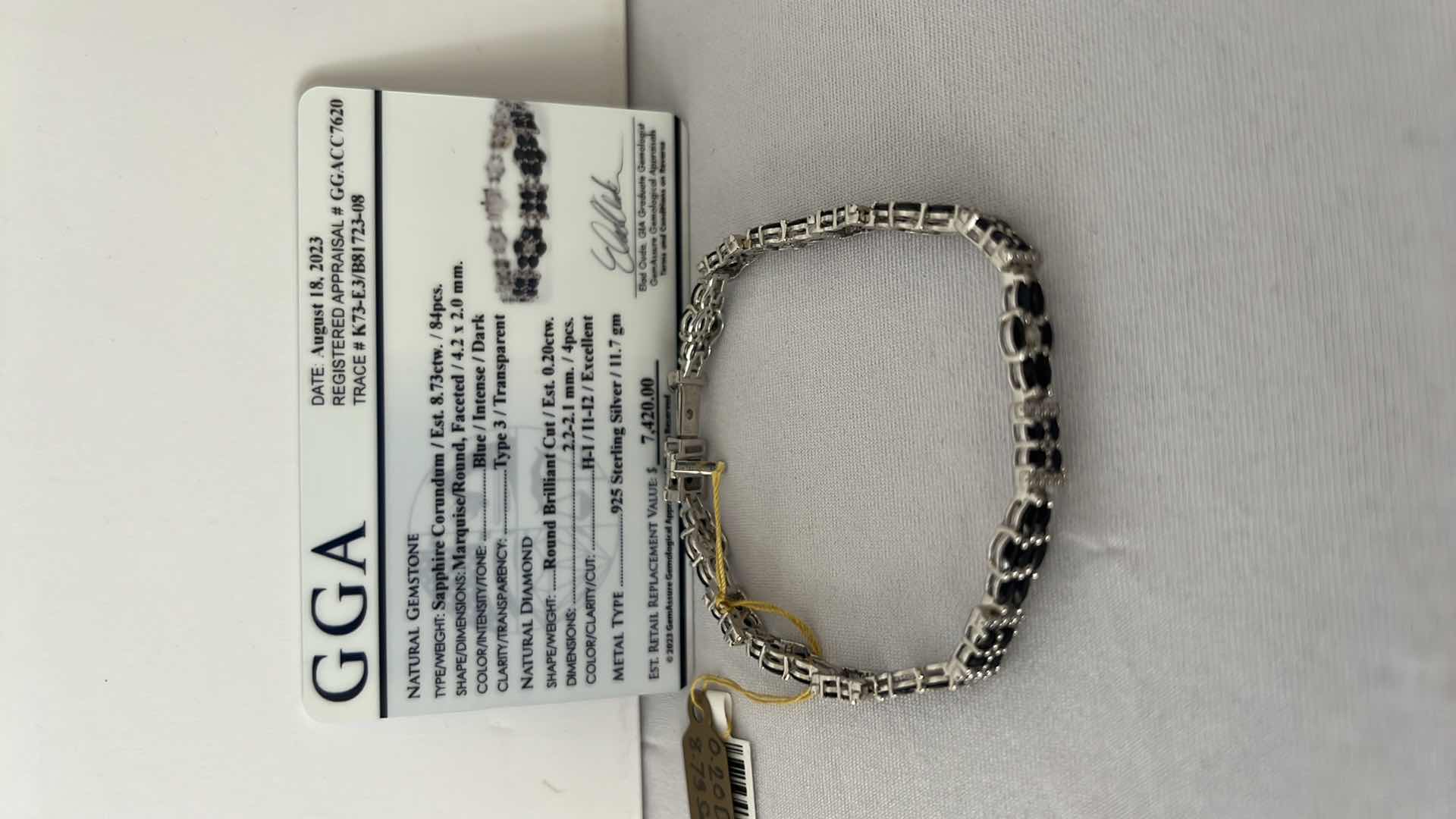 Photo 1 of 925 STERLING SILVER SAPPHIRE CORUNDUM & DIAMOND BRACELET-GGA CERTIFIED   BR098022
