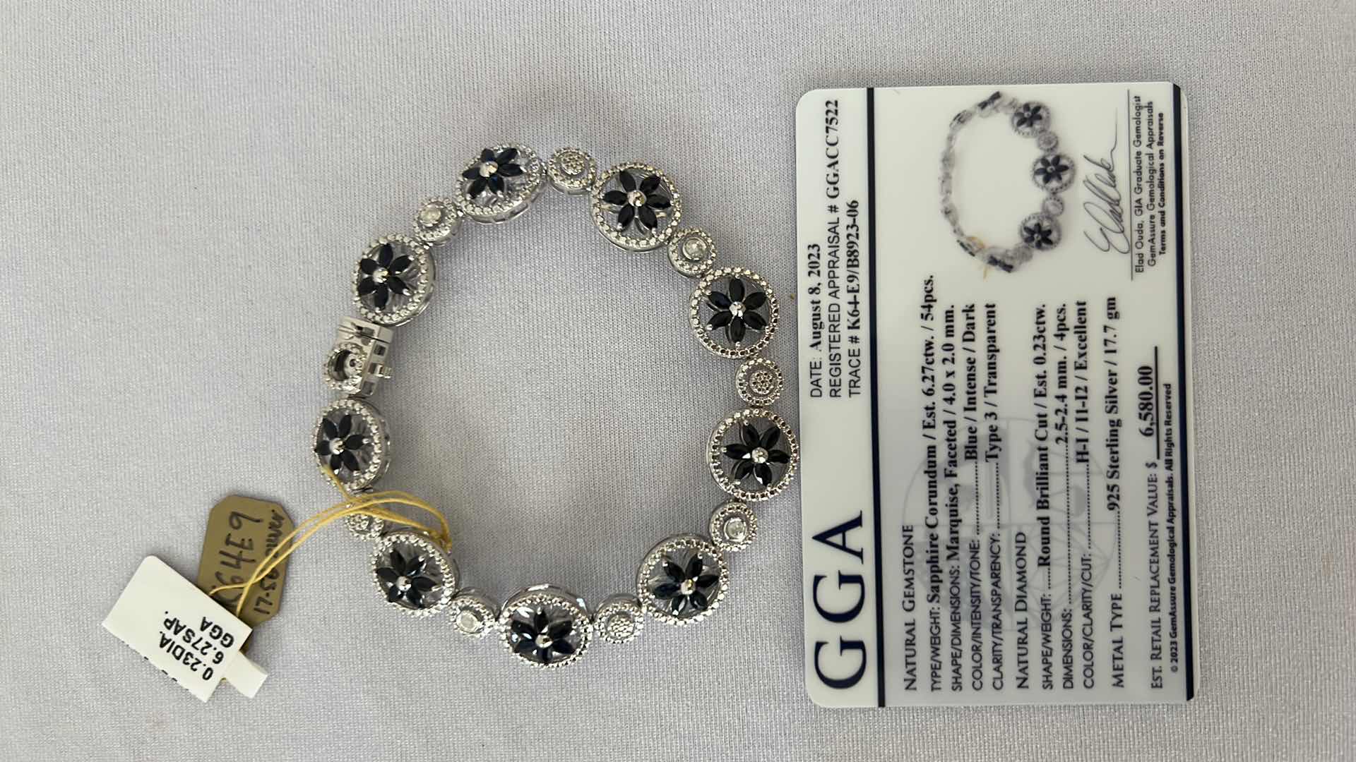 Photo 6 of 925 STERLING SILVER SAPPHIRE CORUNDUM & DIAMOND BRACELET-GGA CERTIFIED   BR008021