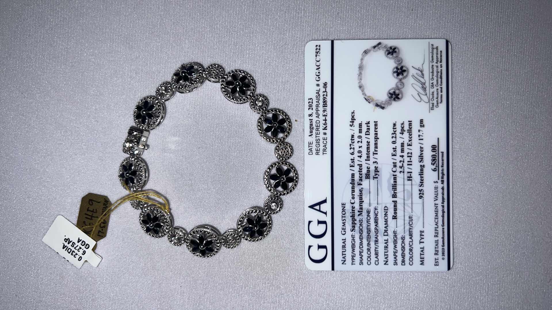 Photo 4 of 925 STERLING SILVER SAPPHIRE CORUNDUM & DIAMOND BRACELET-GGA CERTIFIED   BR008021