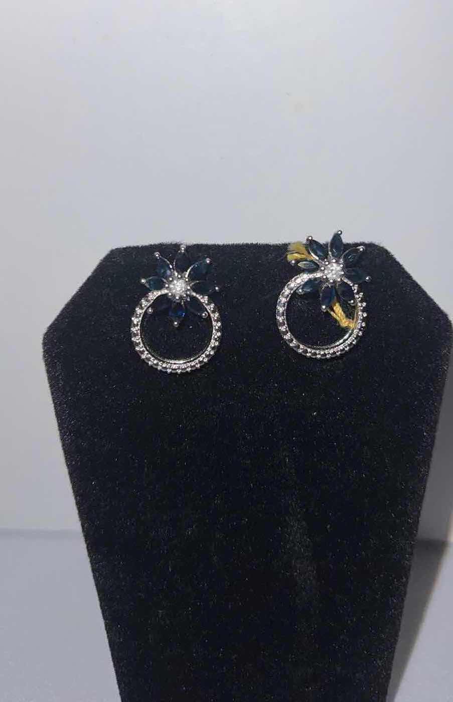 Photo 1 of 925 STERLING SILVER BLUE SAPPHIRE & DIAMOND EARRINGS (GGA CERTIFIED)   ER007214
