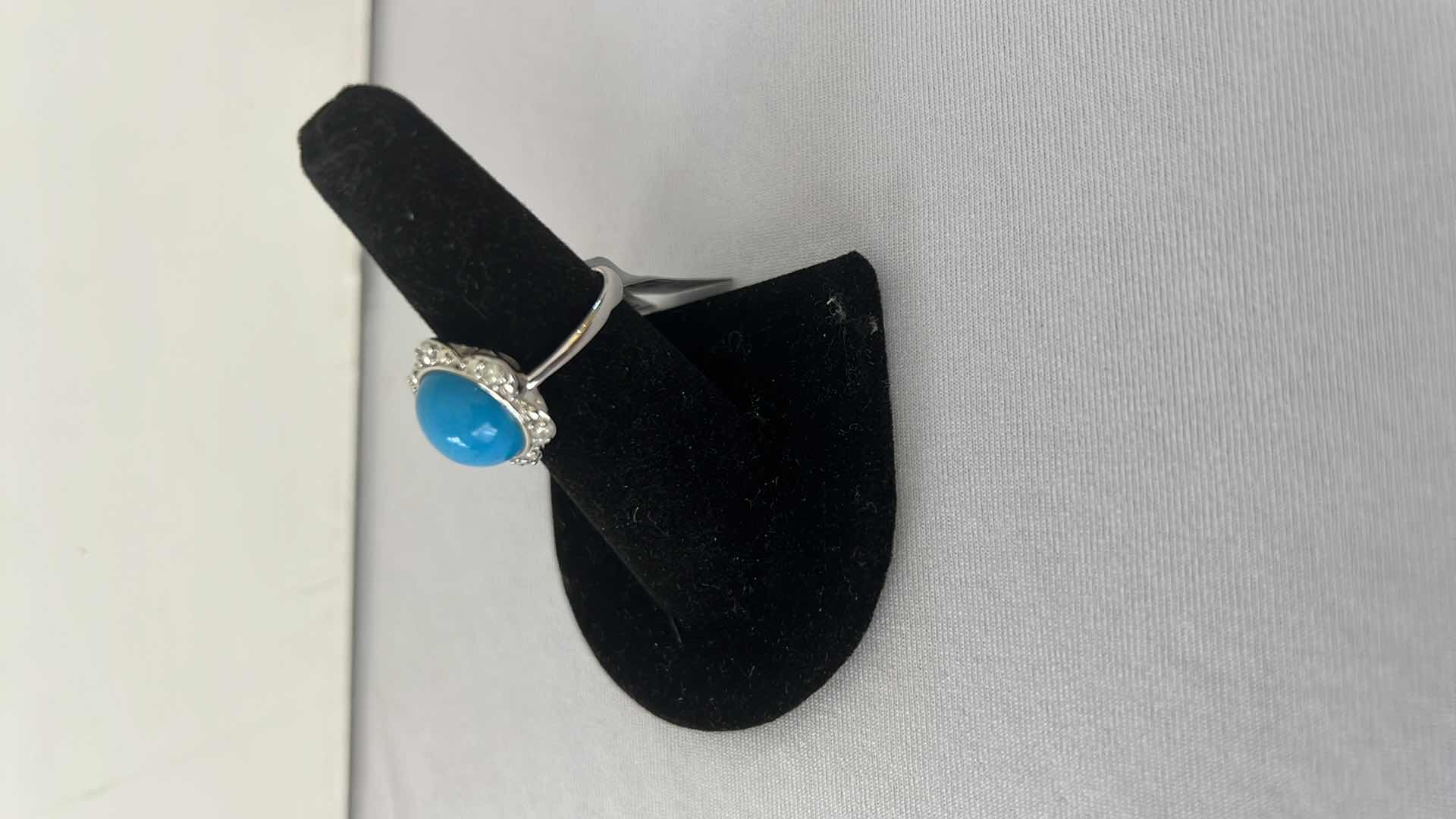 Photo 1 of 925 STERLING SILVER TURQUOISE & DIAMOND RING-GGA CERTIFIED    RN034971