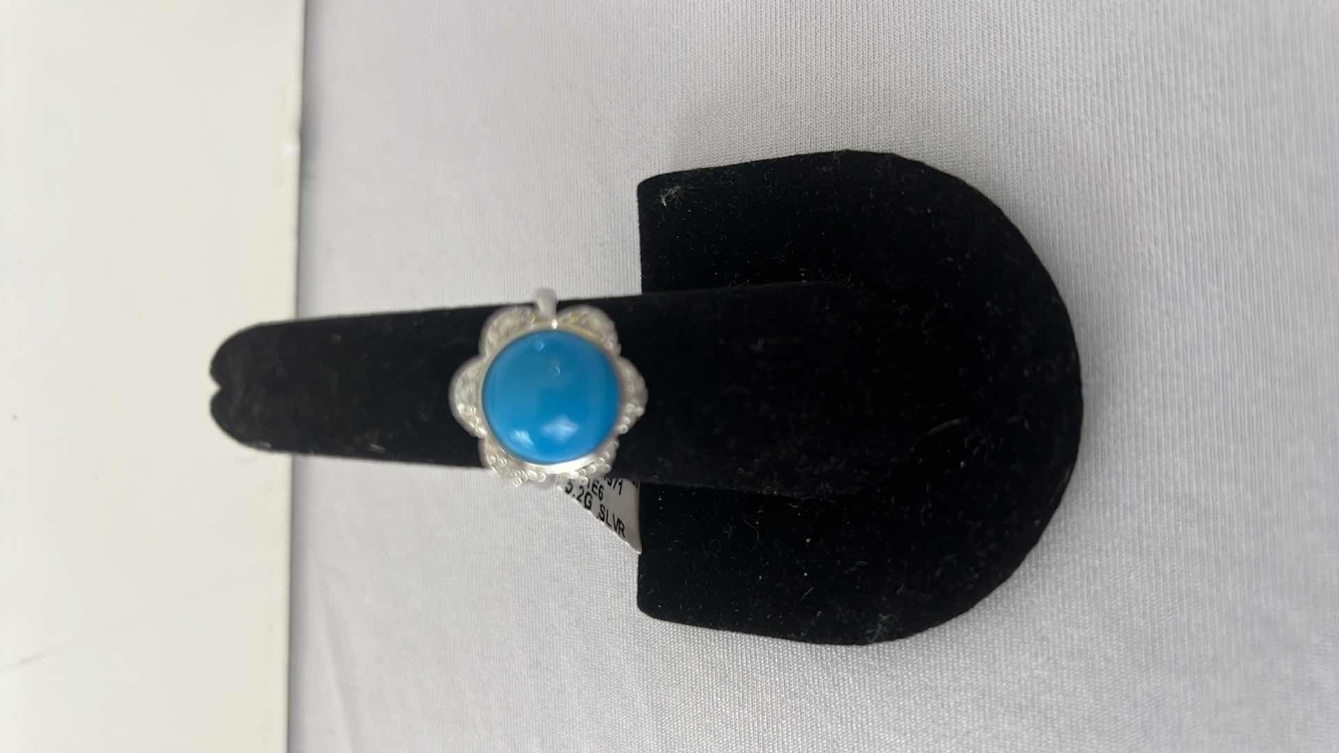 Photo 1 of 925 STERLING SILVER TURQUOISE & DIAMOND RING-GGA CERTIFIED    RN034971