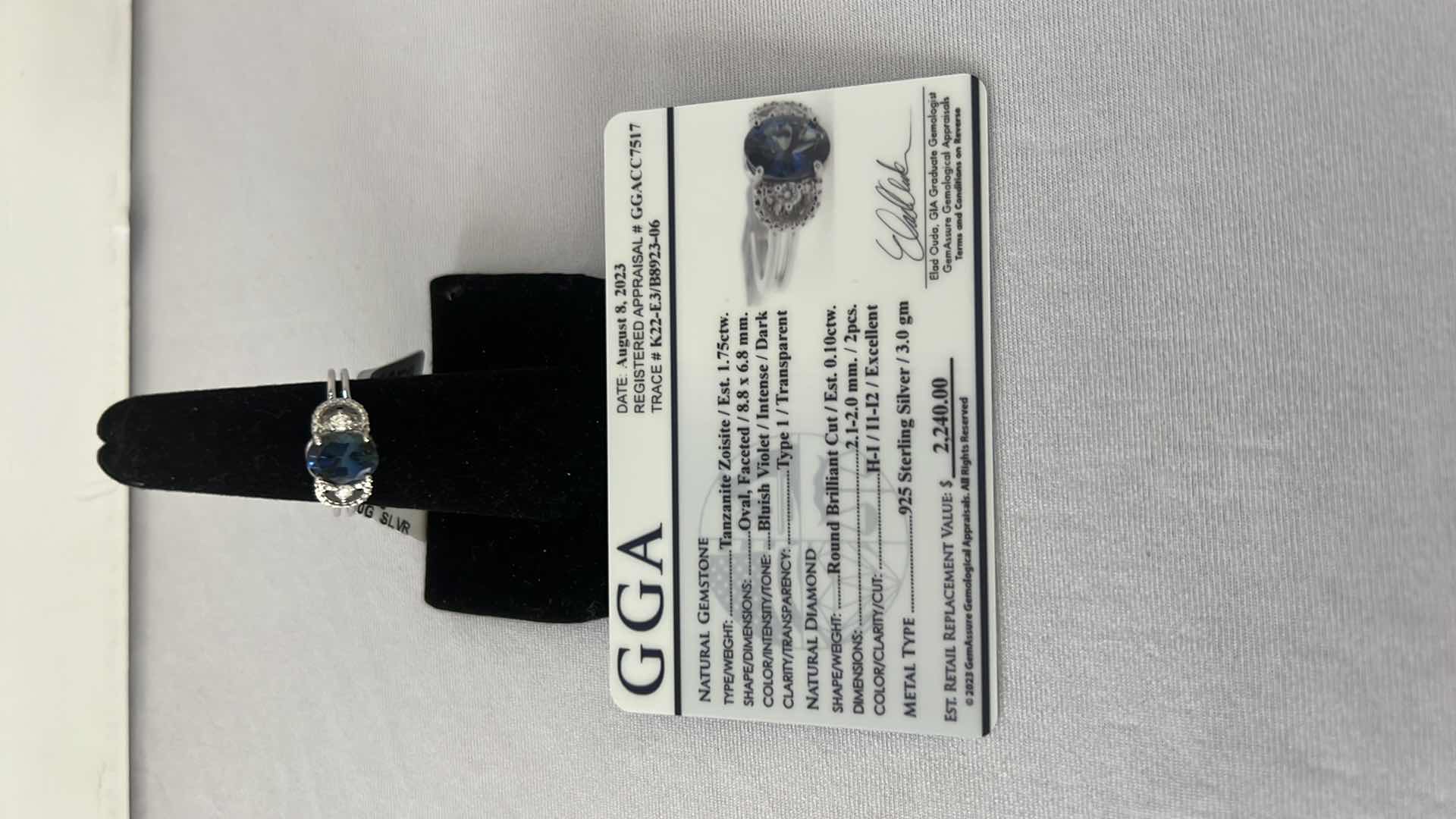 Photo 5 of 925 STERLING SILVER TANZANITE ZOISIT & DIAMOND RING-GGA CERTIFIED-APPROX. SIZE 6.5     RN034972