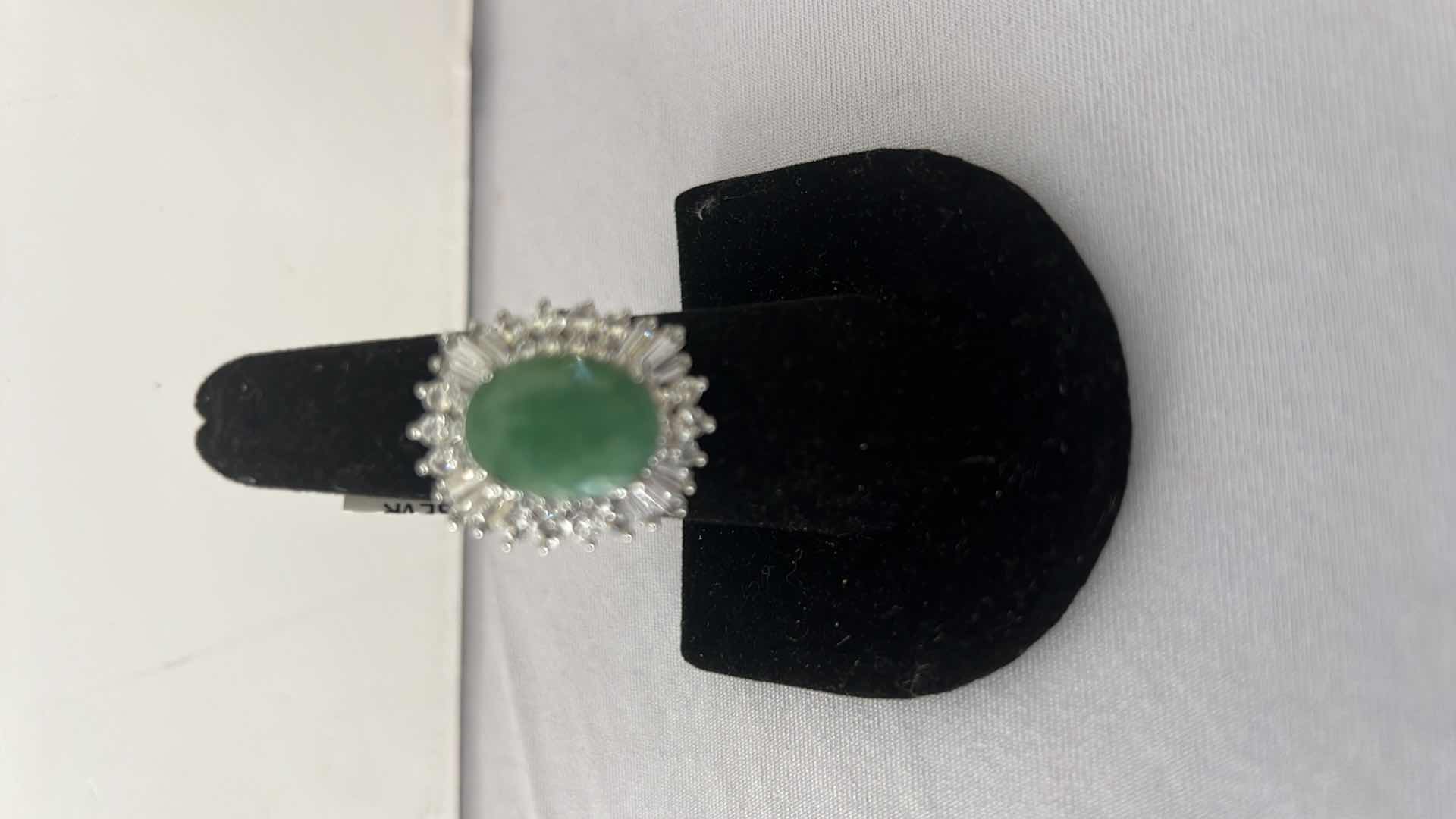 Photo 1 of 925 STERLING SILVER DYED GREEN BERYL EMERALD & SAPPHIRE CORUNDUM RING-GGA CERTIFIED-APPROX. SIZE 6.5    E000089