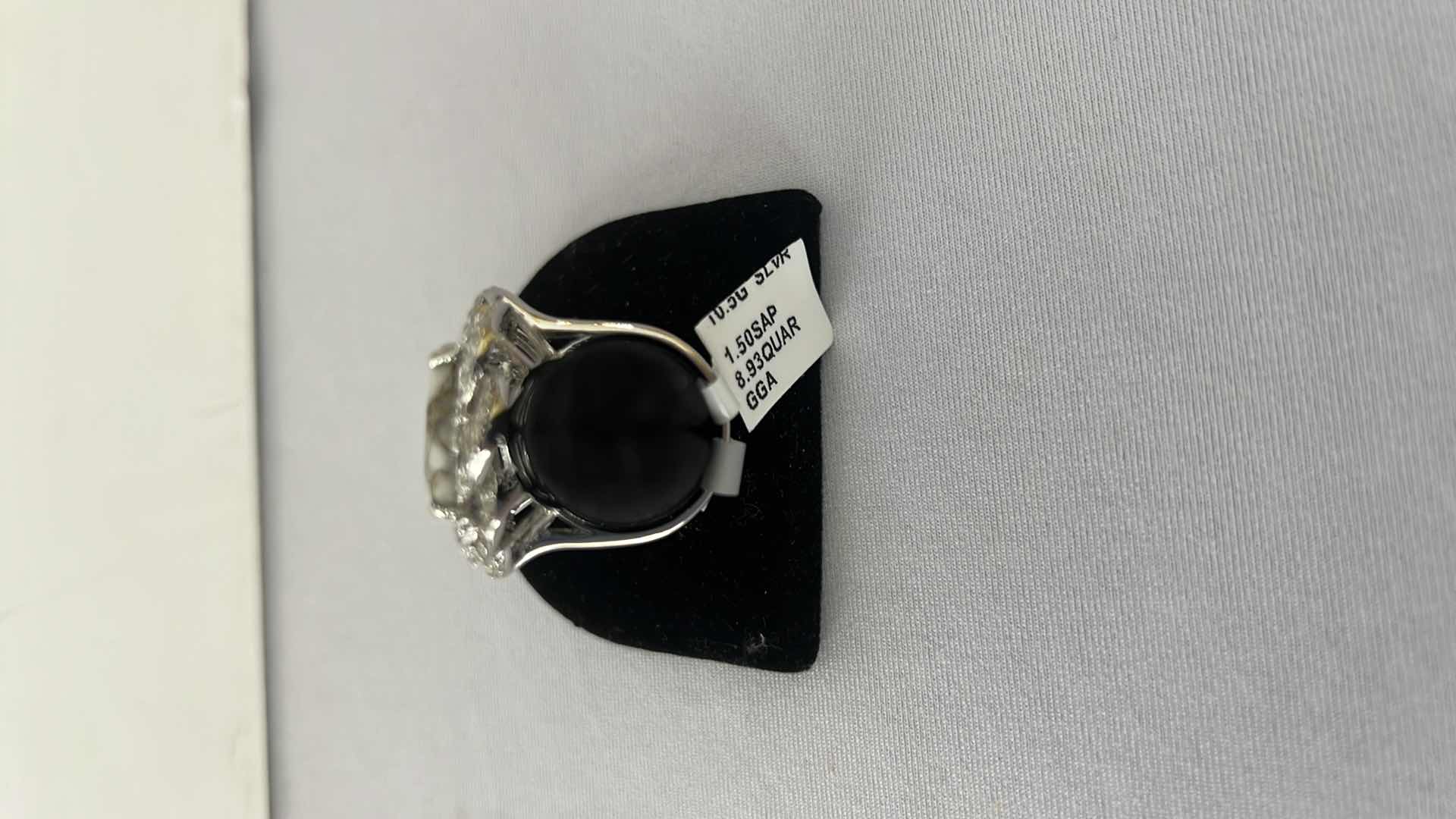 Photo 4 of 925 STERLING SILVER WHITE GOLD QUARTZ & SAPPHIRE CORUNDUM RING-GGA CERTIFIED-APPROX. SIZE 6.5   RN034339