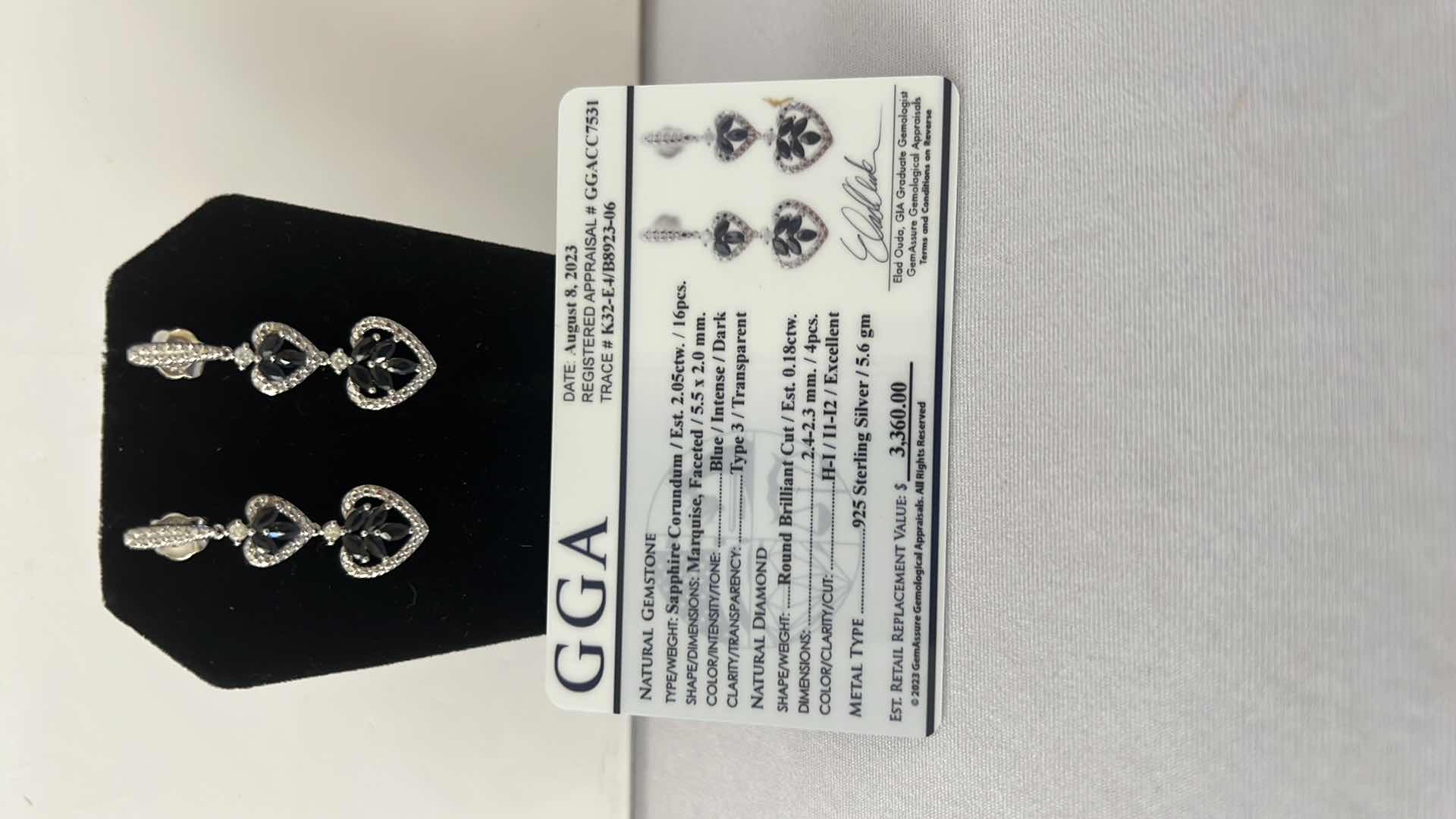 Photo 1 of 925 STERLING SILVER SAPPHIRE CORUNDUM & DIAMOND EARRINGS-GGA CERTIFIED   ER007216