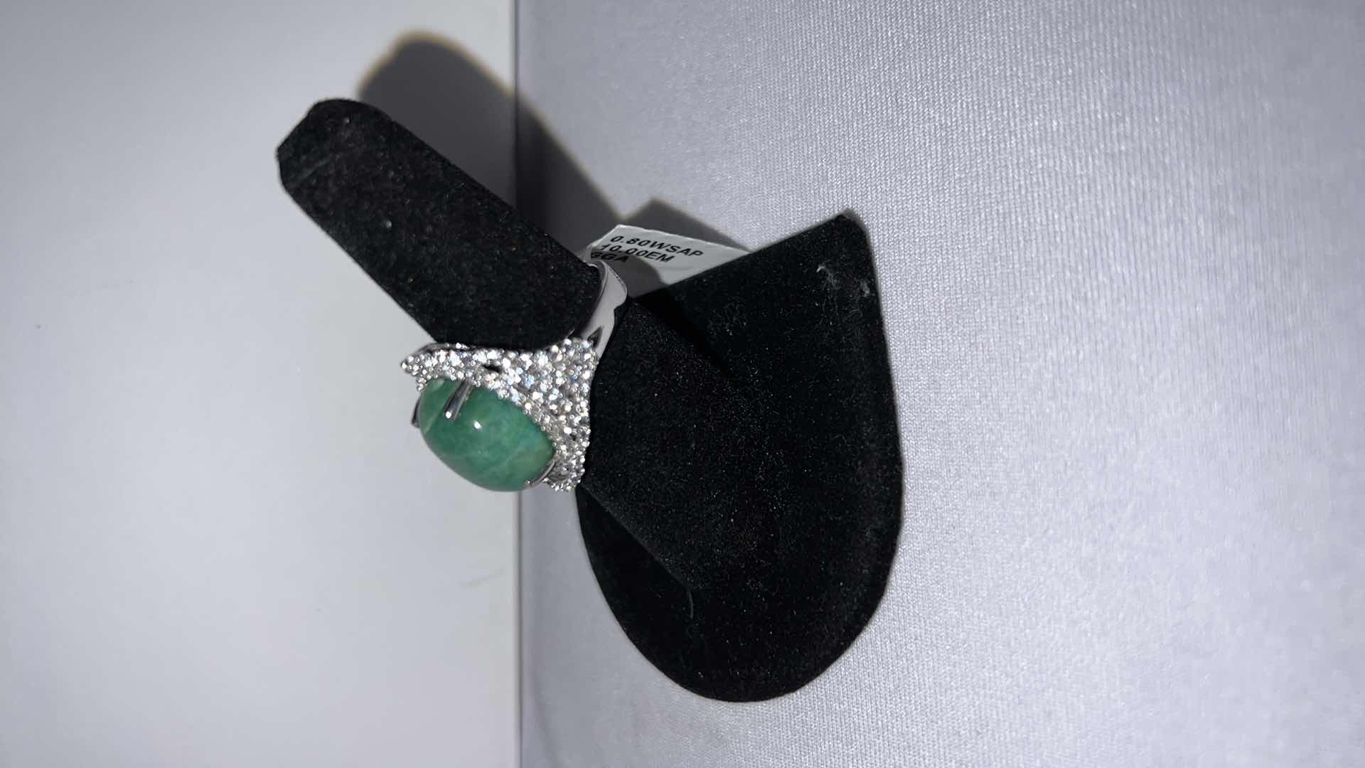 Photo 2 of 925 STERLING SILVER DYED GREEN BERYL EMERALD & SAPPHIRE CORUNDUM RING-GGA CERTIFIED-APPROX. SIZE 6.5    E000086 