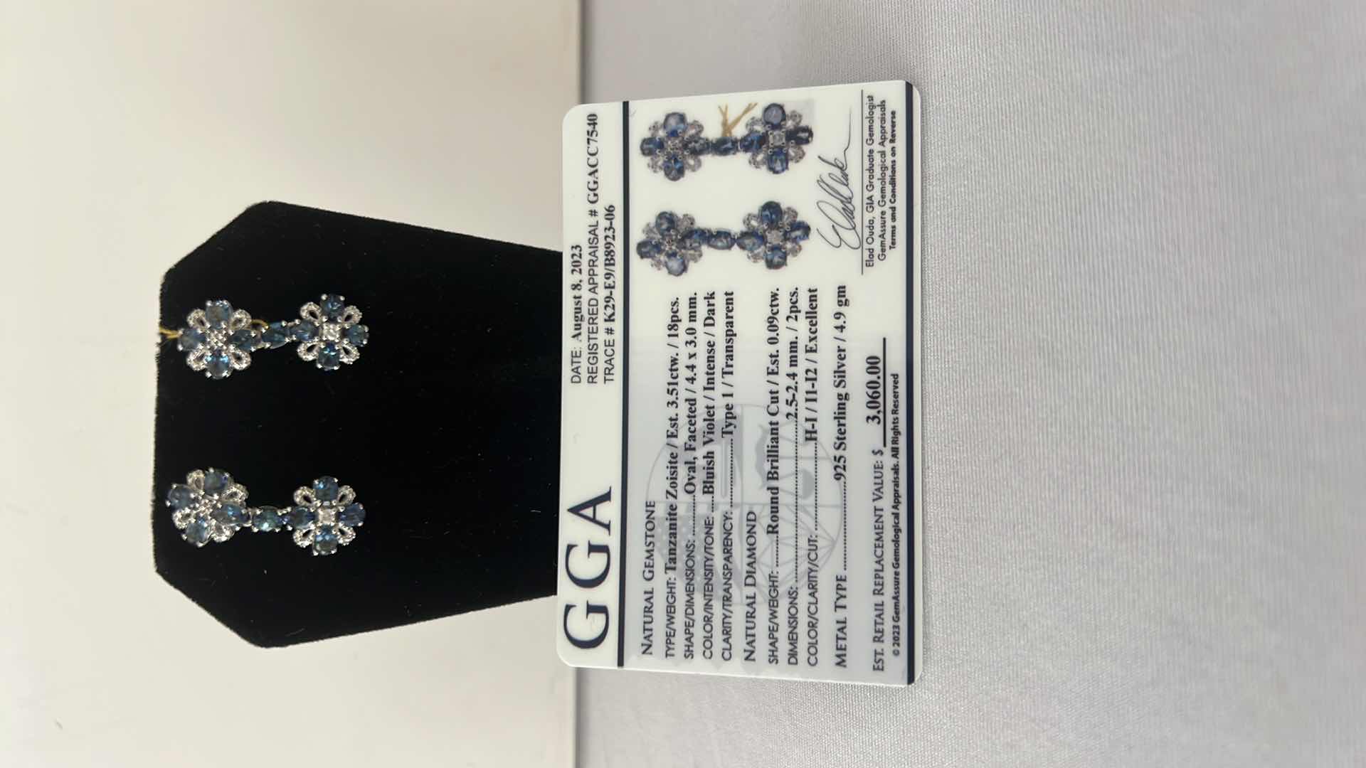 Photo 1 of 925 STERLING SILVER TANZANITE ZOISIT & DIAMOND EARRINGS-GGA CERTIFIED    ER007213