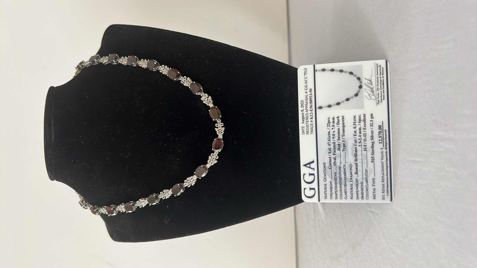 Photo 1 of 925 STERLING SILVER GARNET & DIAMOMD NECKLACE-GGA CERTIFIED    NK015375