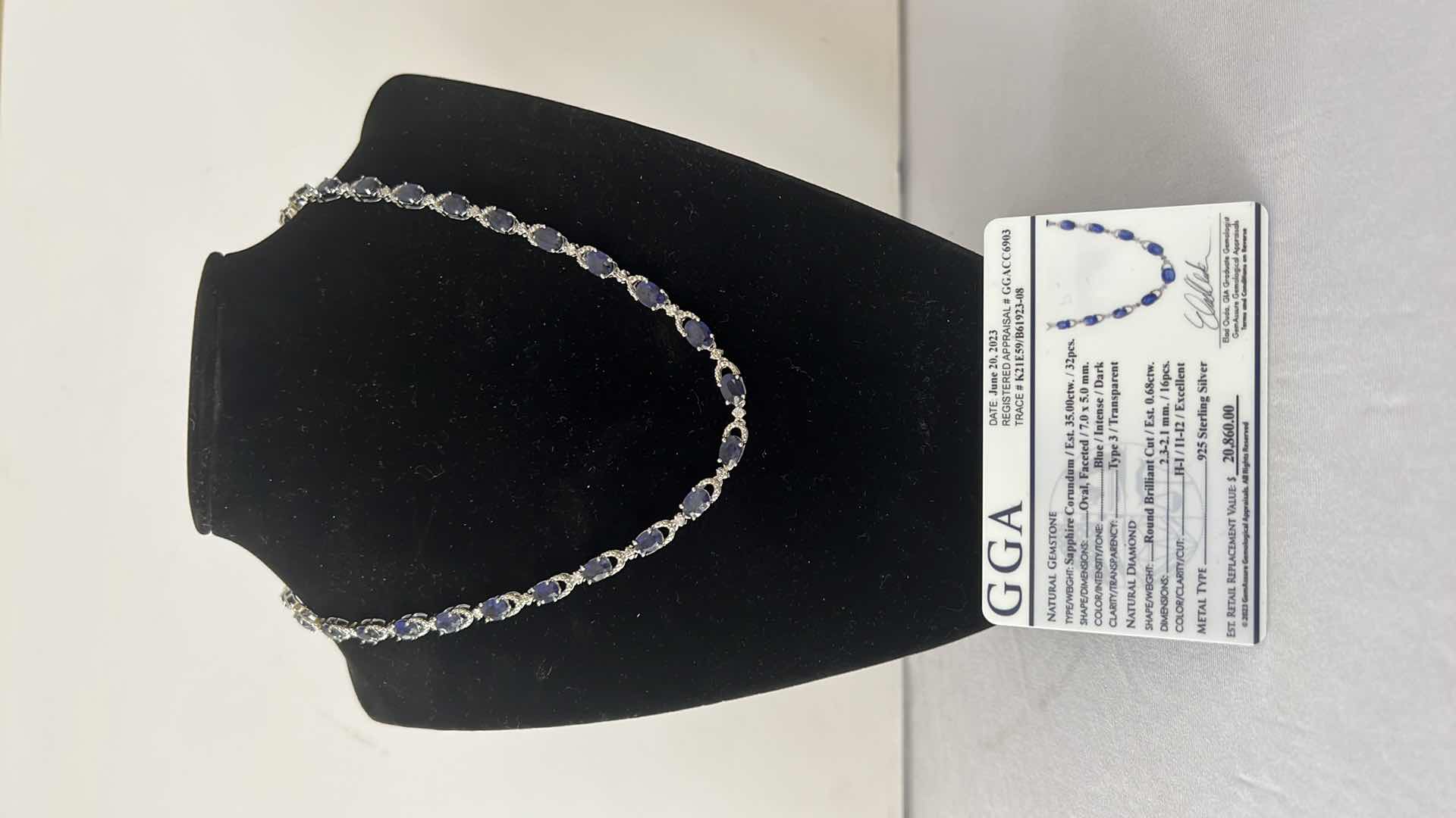Photo 1 of 925 STERLING SILVER SAPPHIRE CORUNDUM & DIAMOND NECKLACE-GGA CERTIFIED   NK015179
