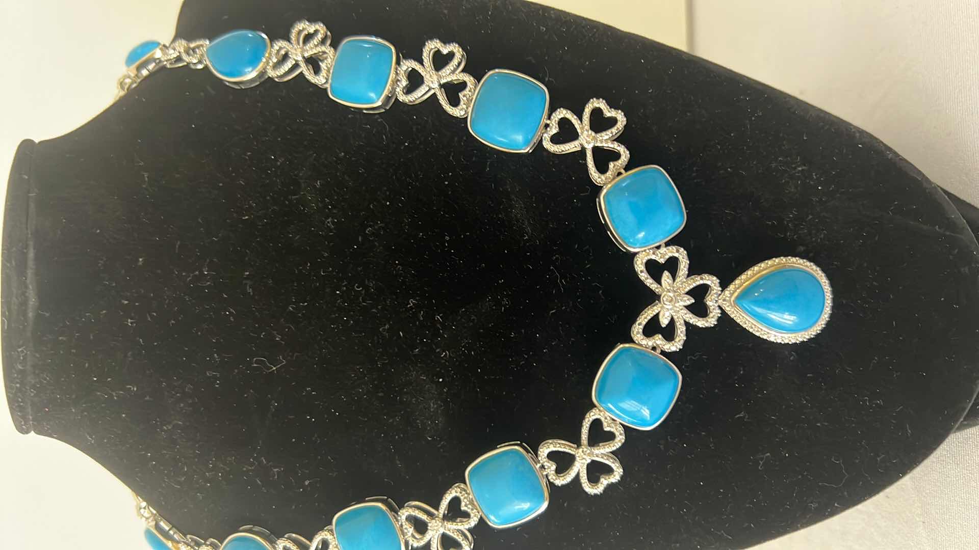 Photo 1 of 925 STERLING SILVER TURQUIOSE & DIAMOND NECKLACE-GGA CERTIFIED    NK015376