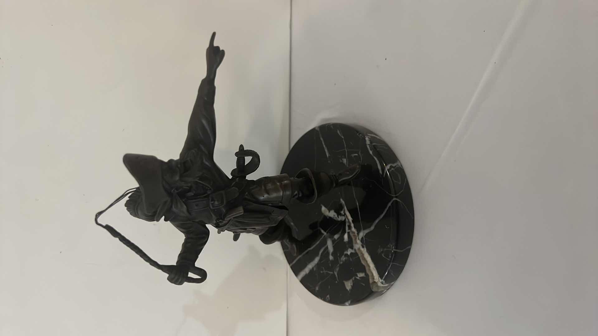 View 3 of 2005 DISNEY PIRATES OF THE CARIBBEAN “THE AUCTIONEER” COLLECTORS BRONZE ON MARBLE STATUE H7”  $150
