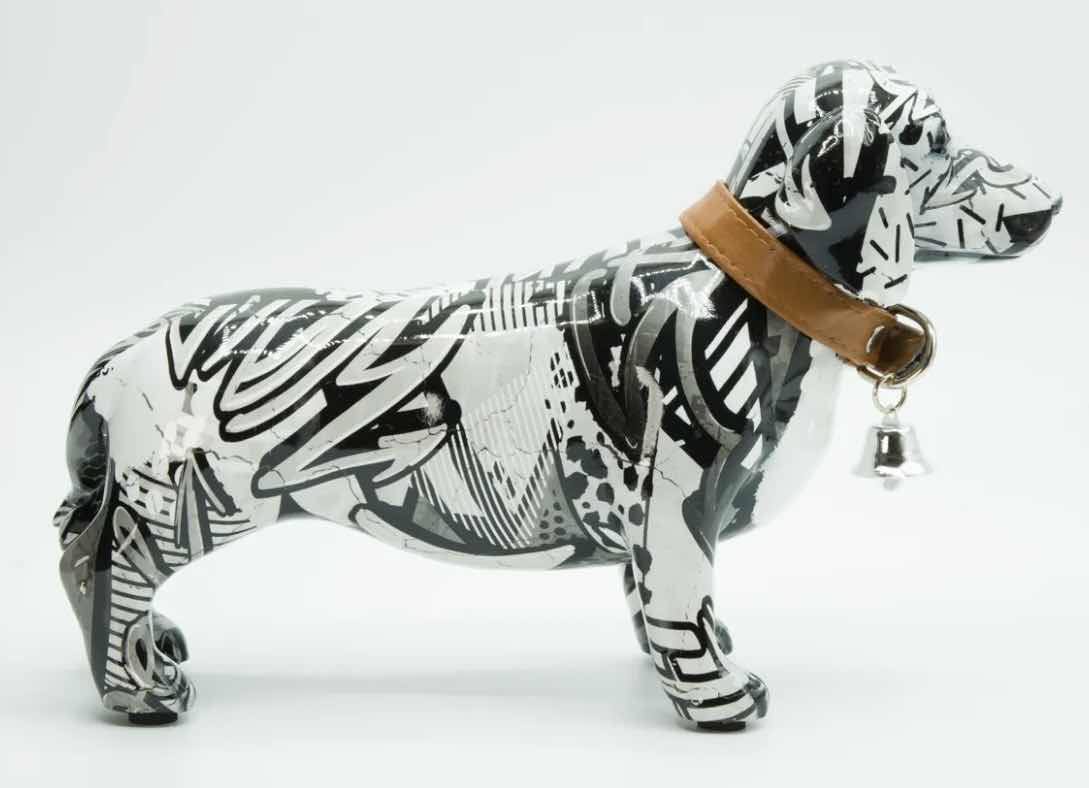 View 3 of BRANI RESIN BLACK AND WHITE DACHSHUND DOG W COLLAR 11” x 14” x 7”