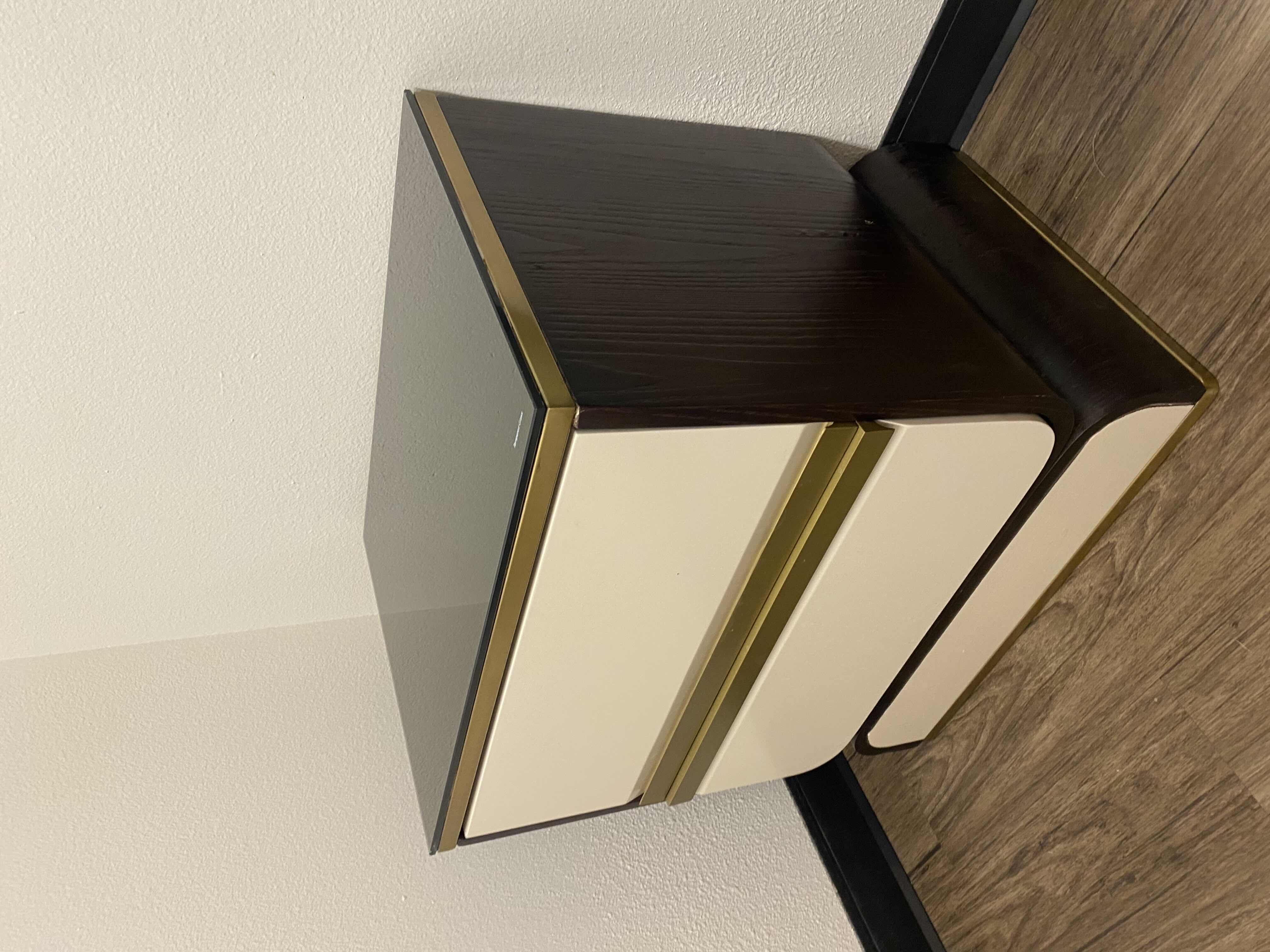 Photo 1 of VILLAGE CASA KEN NIGHTSTAND W TIMBER VENEER GOLD COVERING, STAINLESS STEEL W GLASS TOP