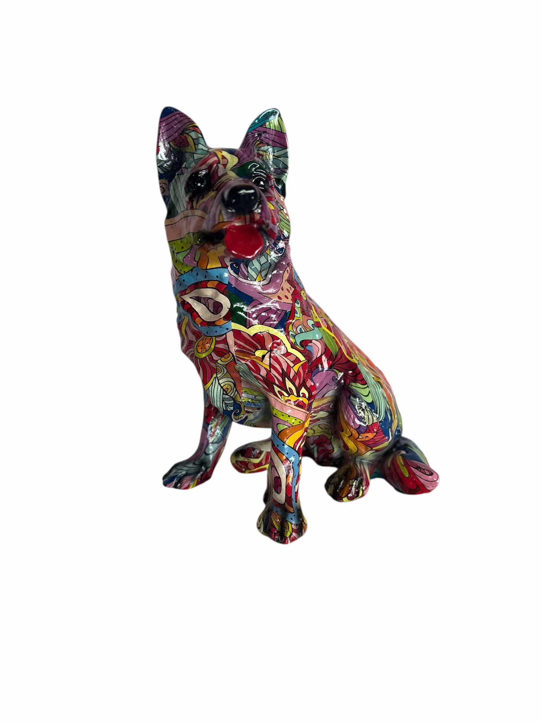 Photo 1 of BRANI COLLECTION CERAMIC FIGURES GRAFFITI FLORAL GERMAN SHEPHARD 6”x5”X7”H
