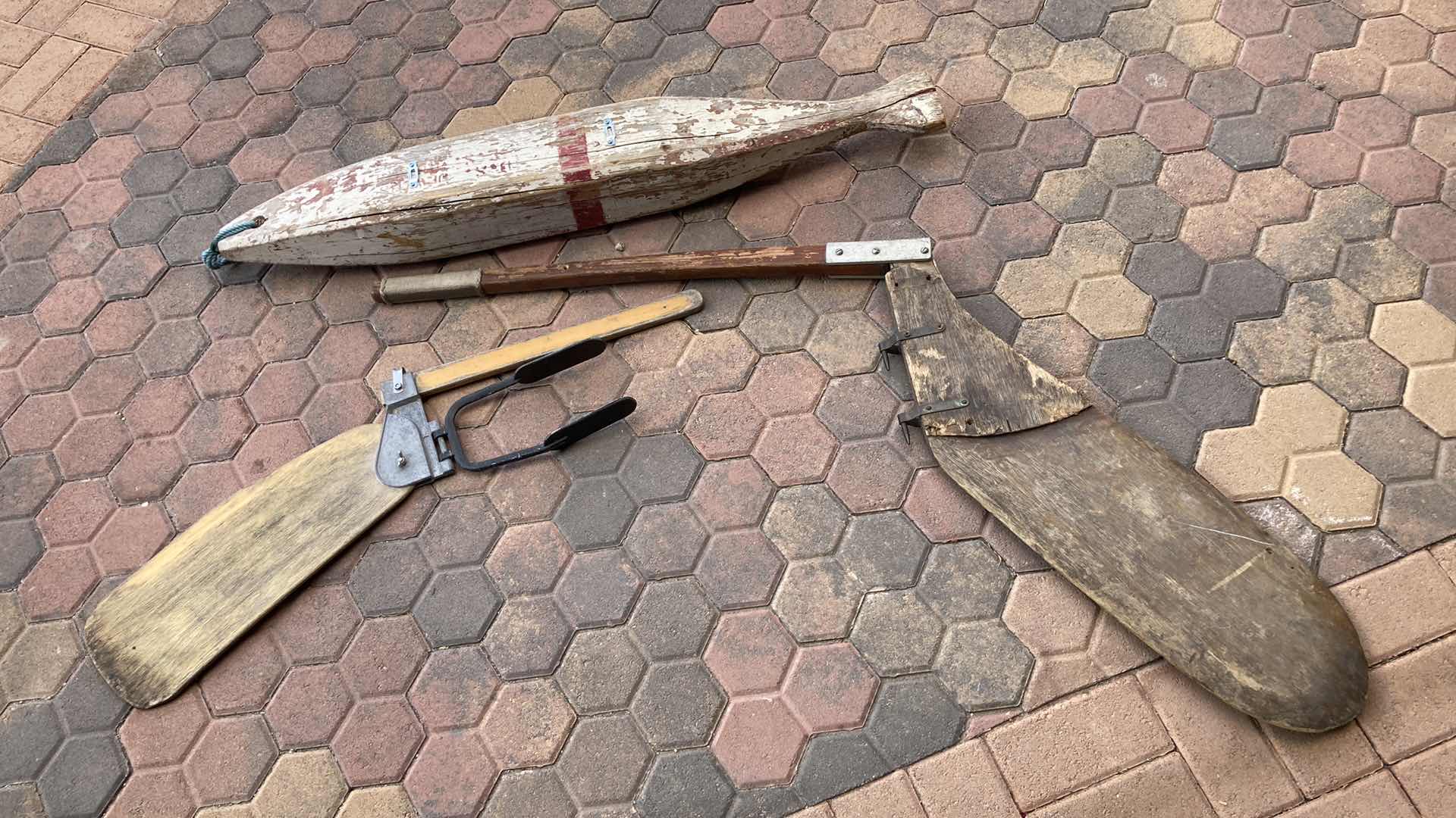 Photo 1 of VINTAGE WOOD STEERING FINS AND WOOD BUOY