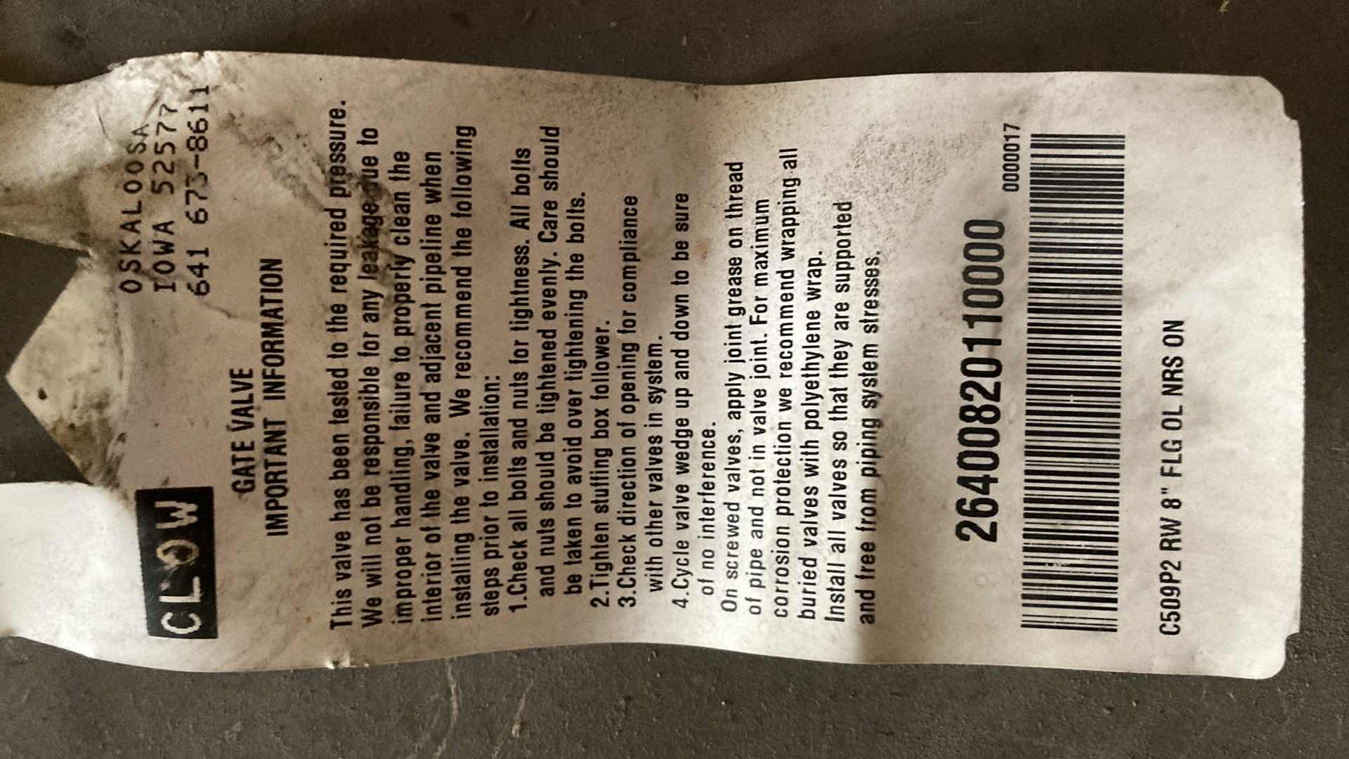 Photo 1 of CLOW FIRE MAIN CHECK VALVE C509P2 RW 8 FLG OL NRS ON